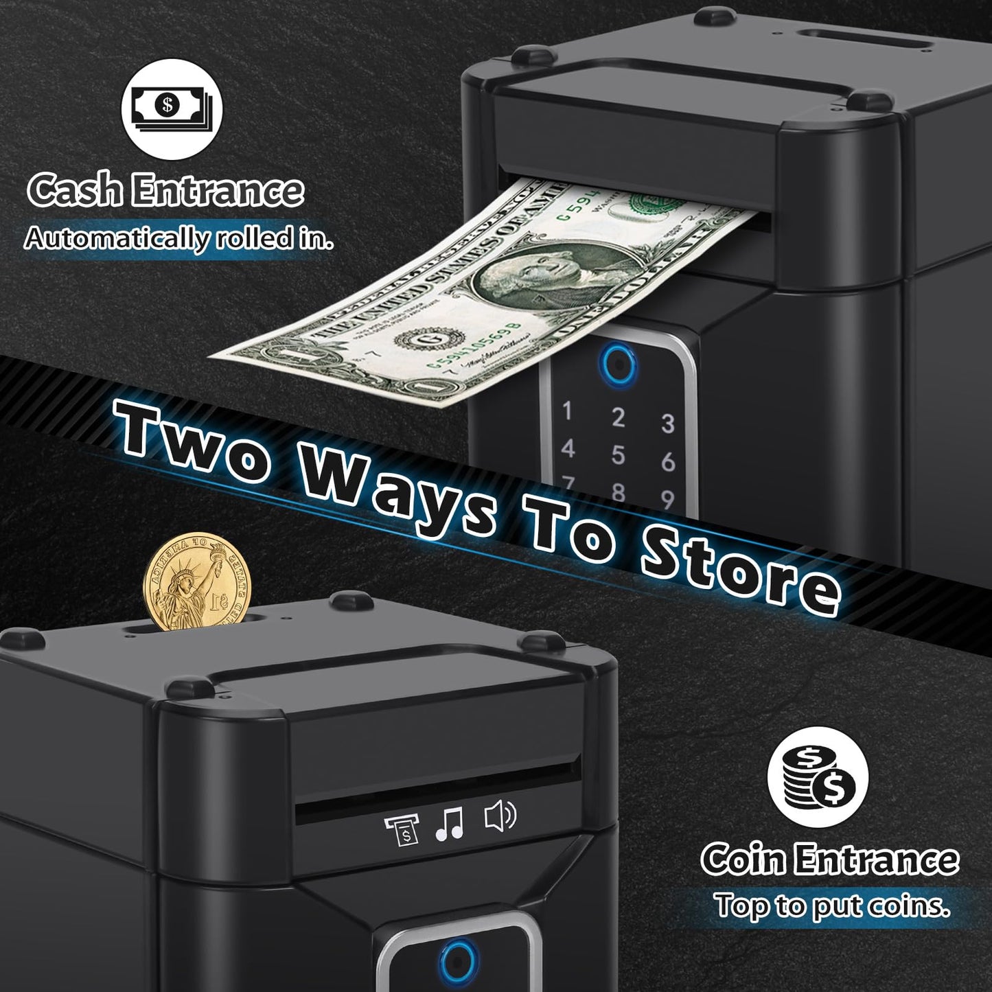 Pupidiu Fingerprint Piggy Bank for Kids | Touchscreen Money Box with 600-Coin Capacity