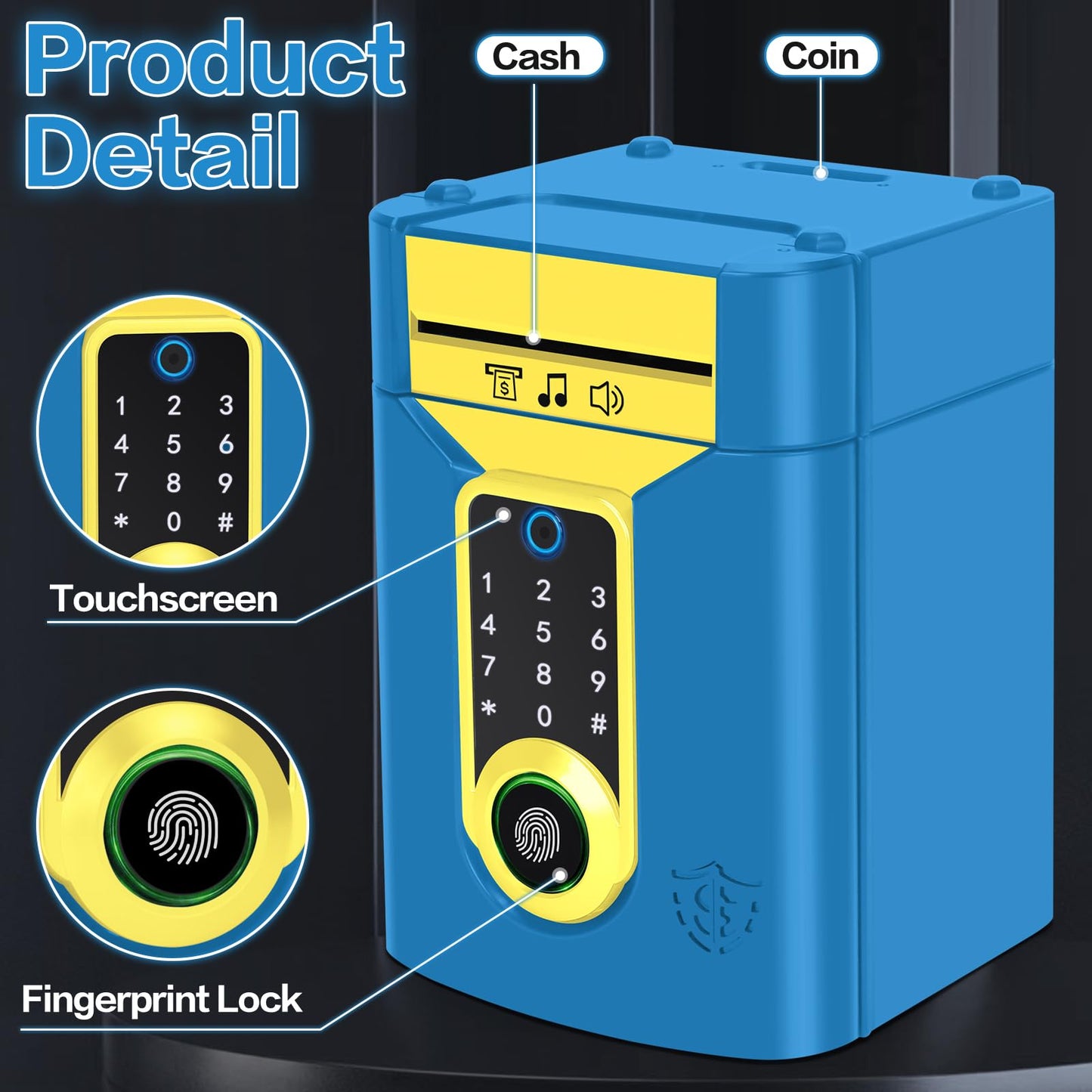 Pupidiu Fingerprint Piggy Bank for Kids – Touchscreen Money Box with Password Lock (Ages 3-13)