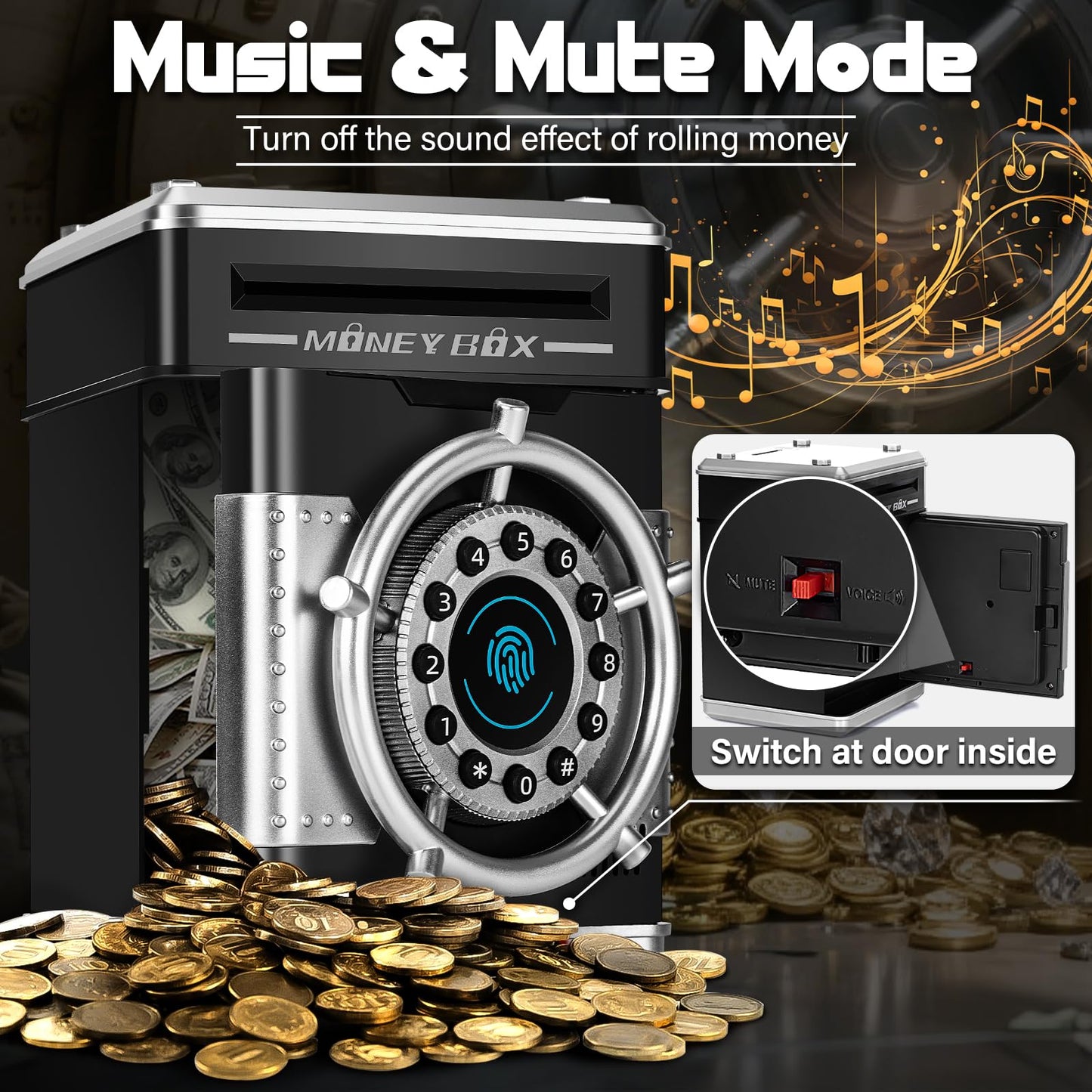 Pupidiu Piggy Bank for Kids with Rotating Wheel & Fingerprint Simulation | Electronic ATM Safe Money Box