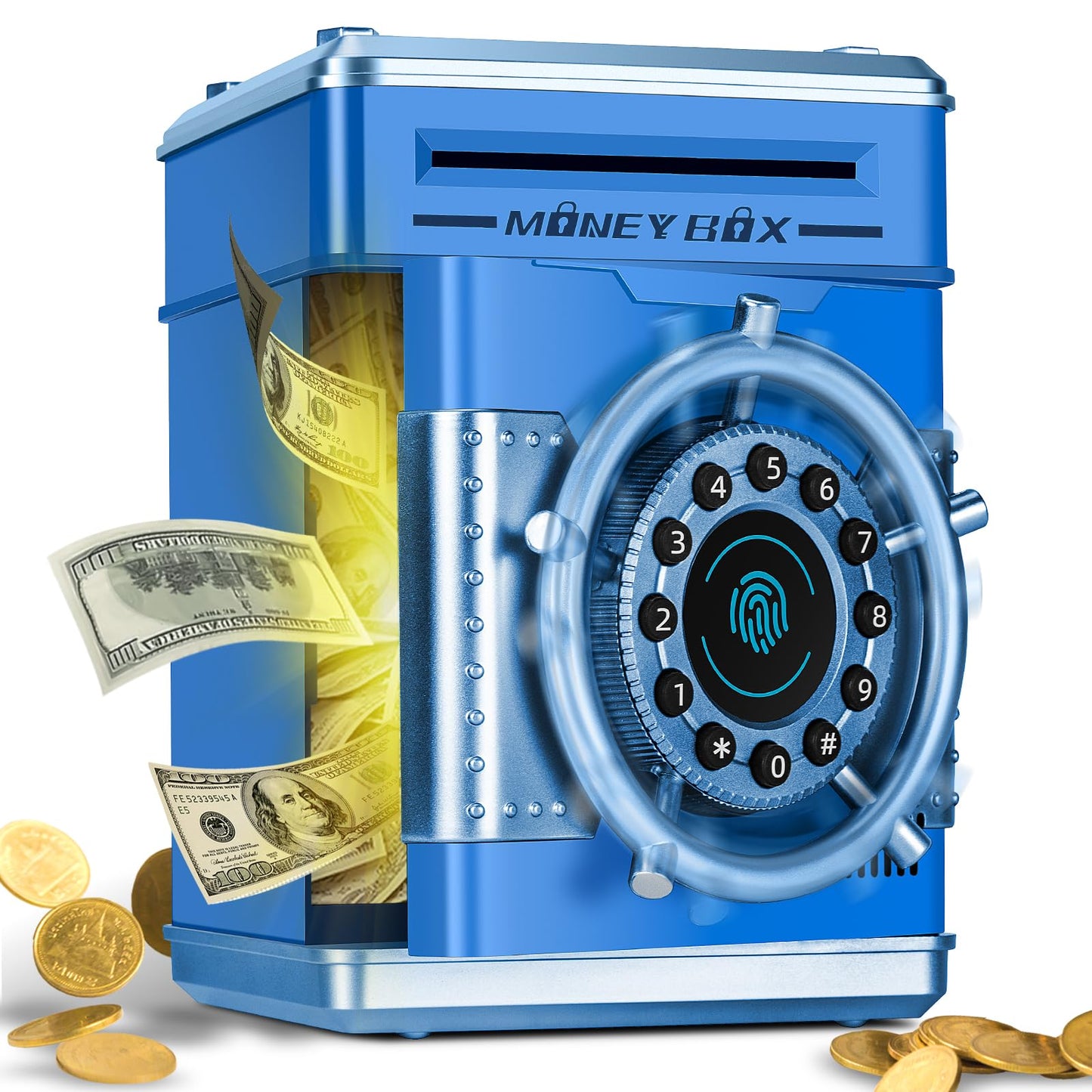 Pupidiu Piggy Bank for Kids – Fingerprint Lock, Rotating Wheel Money Box (Ages 3–12)