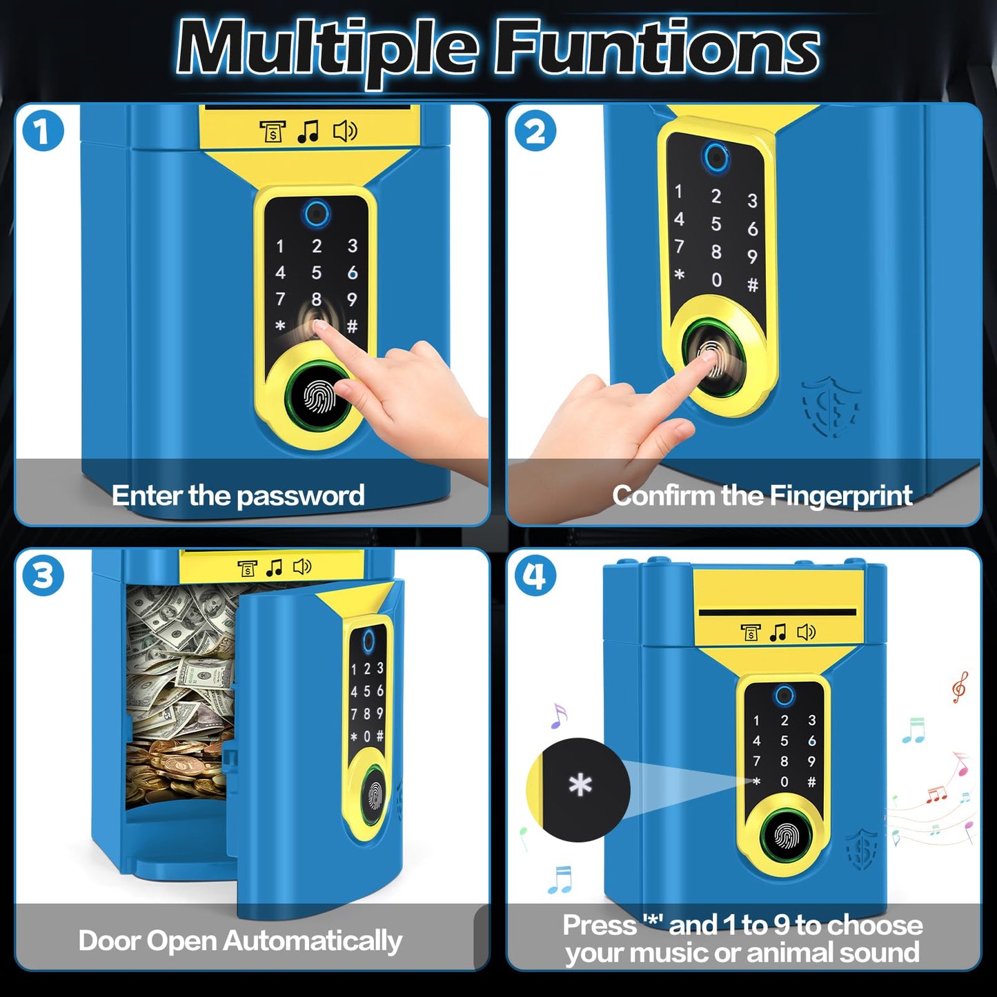 Pupidiu Fingerprint Piggy Bank for Kids – Touchscreen Money Box with Password Lock (Ages 3-13)