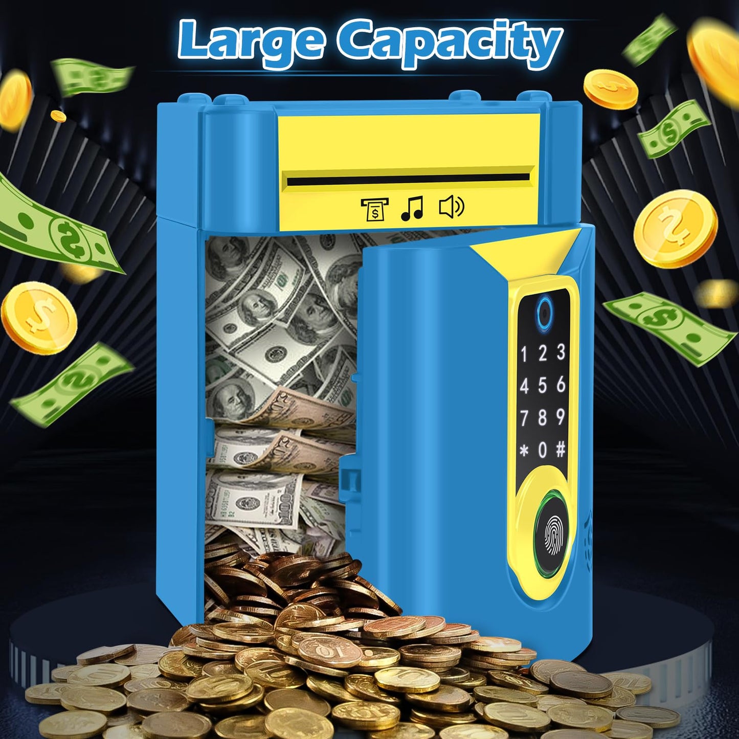 Pupidiu Fingerprint Piggy Bank for Kids – Touchscreen Money Box with Password Lock (Ages 3-13)