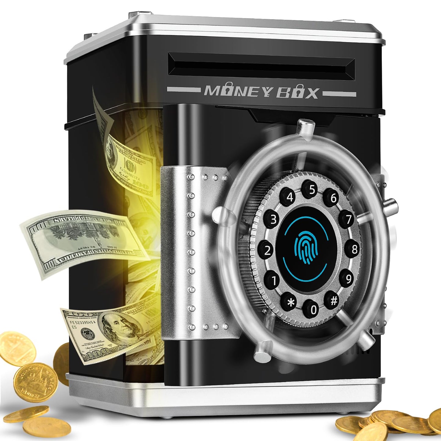 Pupidiu Piggy Bank for Kids with Rotating Wheel & Fingerprint Simulation | Electronic ATM Safe Money Box