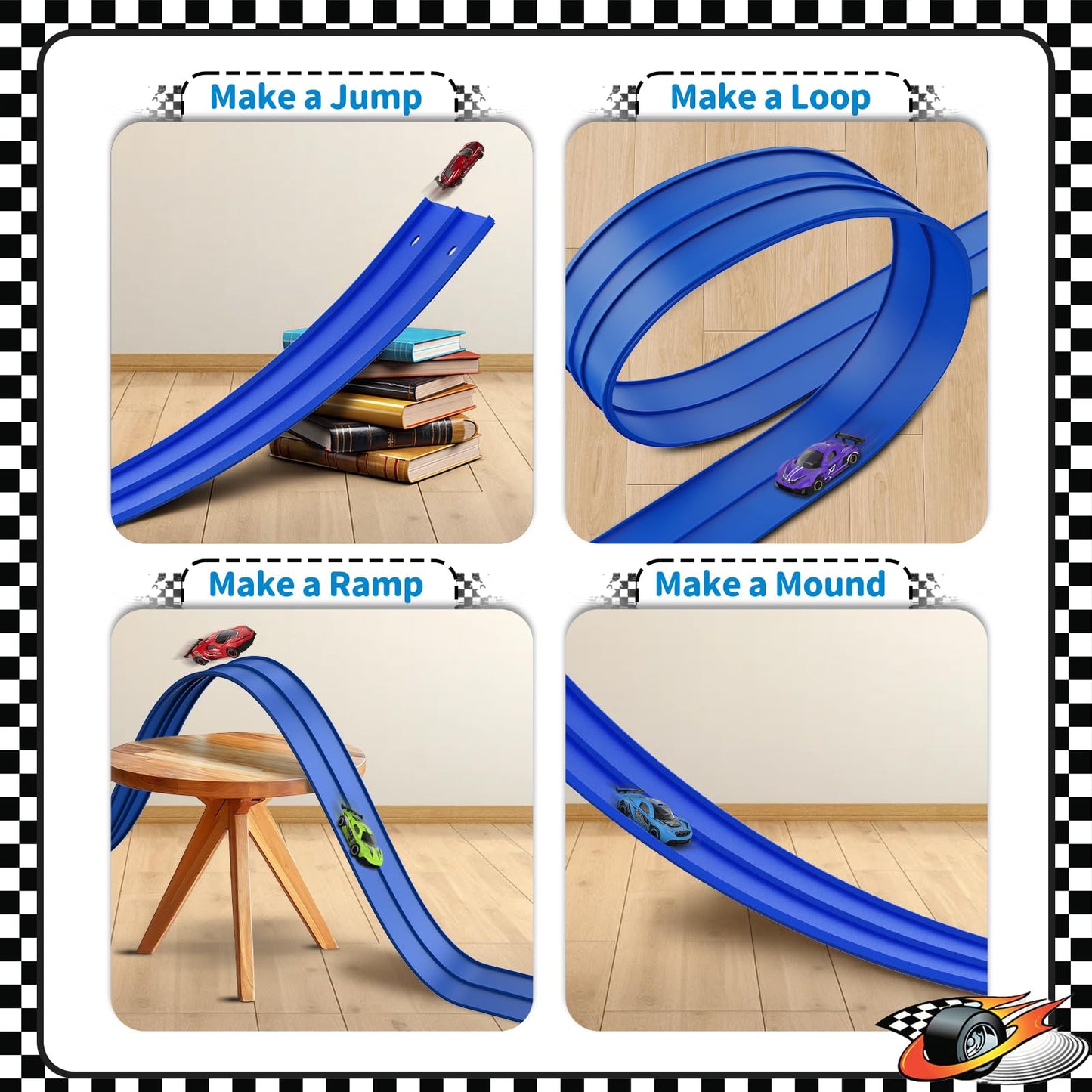 Puppiluv Flex Race Track 16 Ft with Suction Cups – Dual Indoor/Outdoor Race Set for 1:64 Cars