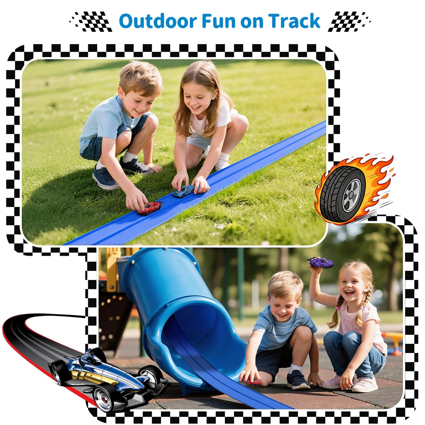Puppiluv Flex Race Track 16 Ft with Suction Cups – Dual Indoor/Outdoor Race Set for 1:64 Cars