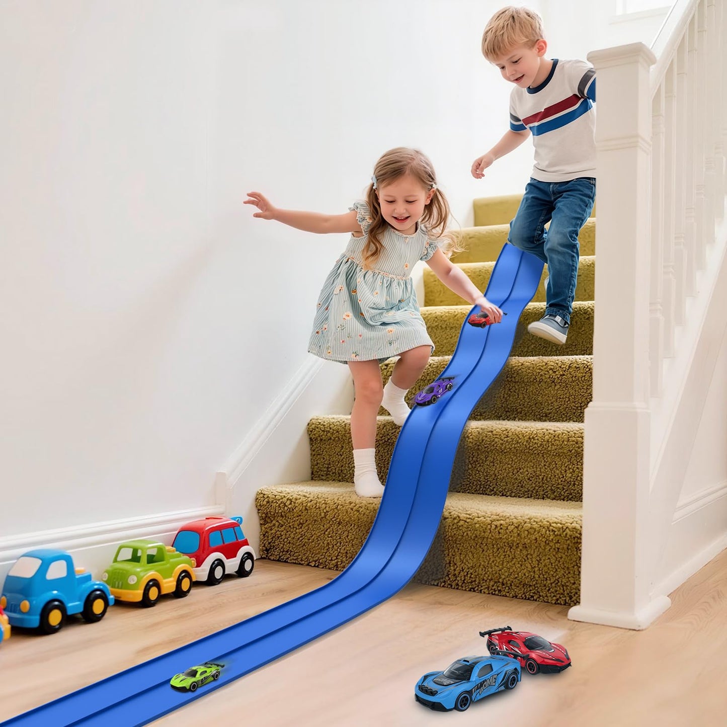 Puppiluv Flex Race Track 16 Ft with Suction Cups – Dual Indoor/Outdoor Race Set for 1:64 Cars