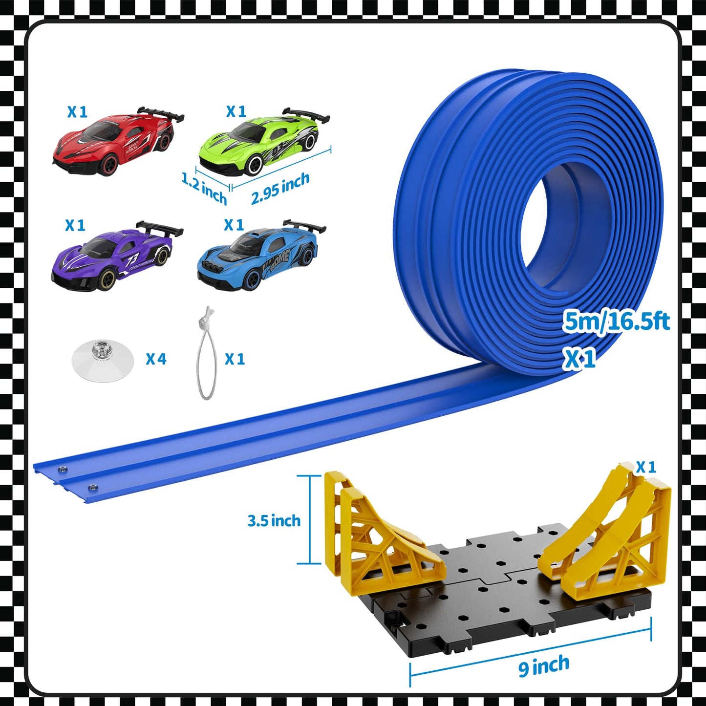 Puppiluv Flex Race Track 16 Ft with Suction Cups – Dual Indoor/Outdoor Race Set for 1:64 Cars
