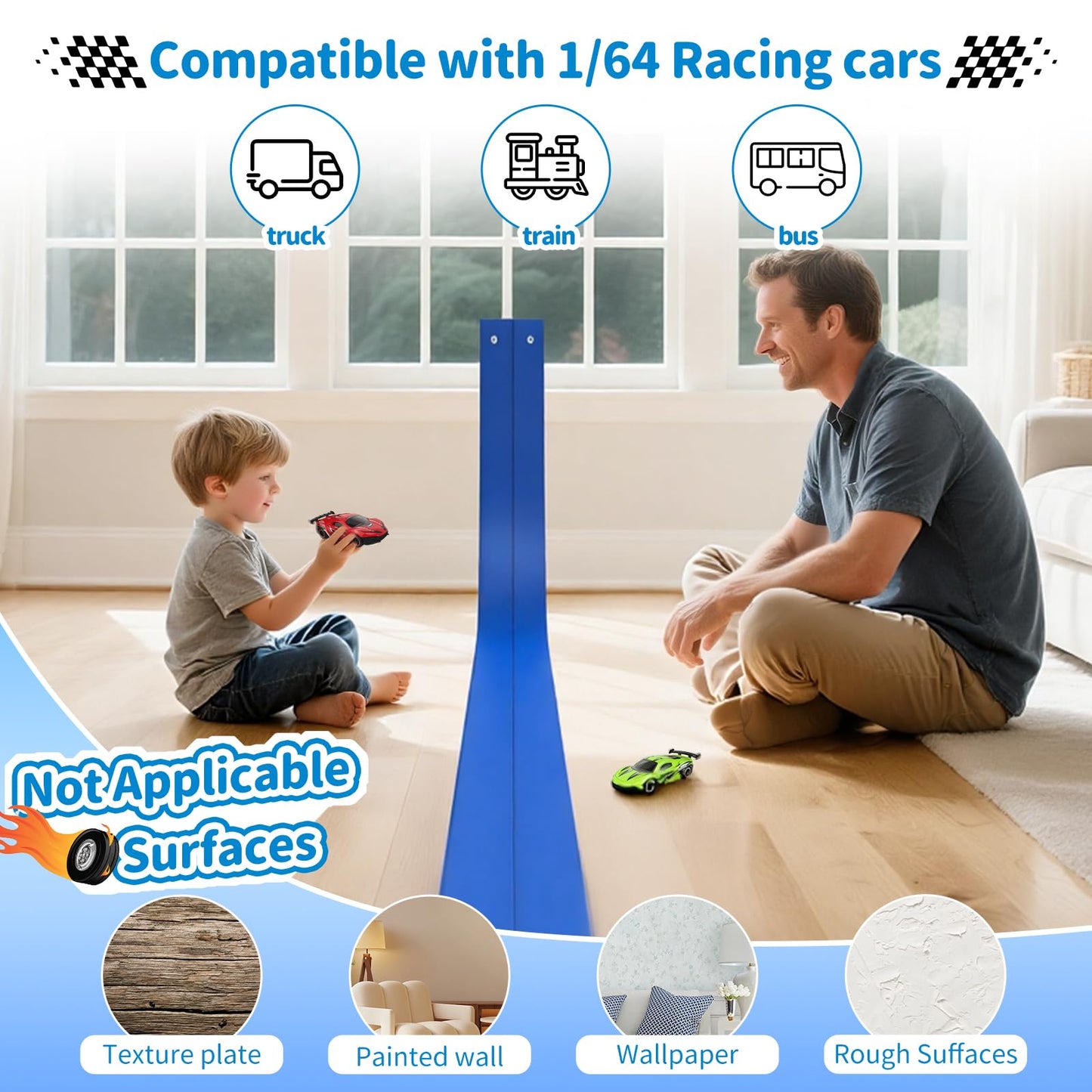 Puppiluv Flex Race Track 16 Ft with Suction Cups – Dual Indoor/Outdoor Race Set for 1:64 Cars