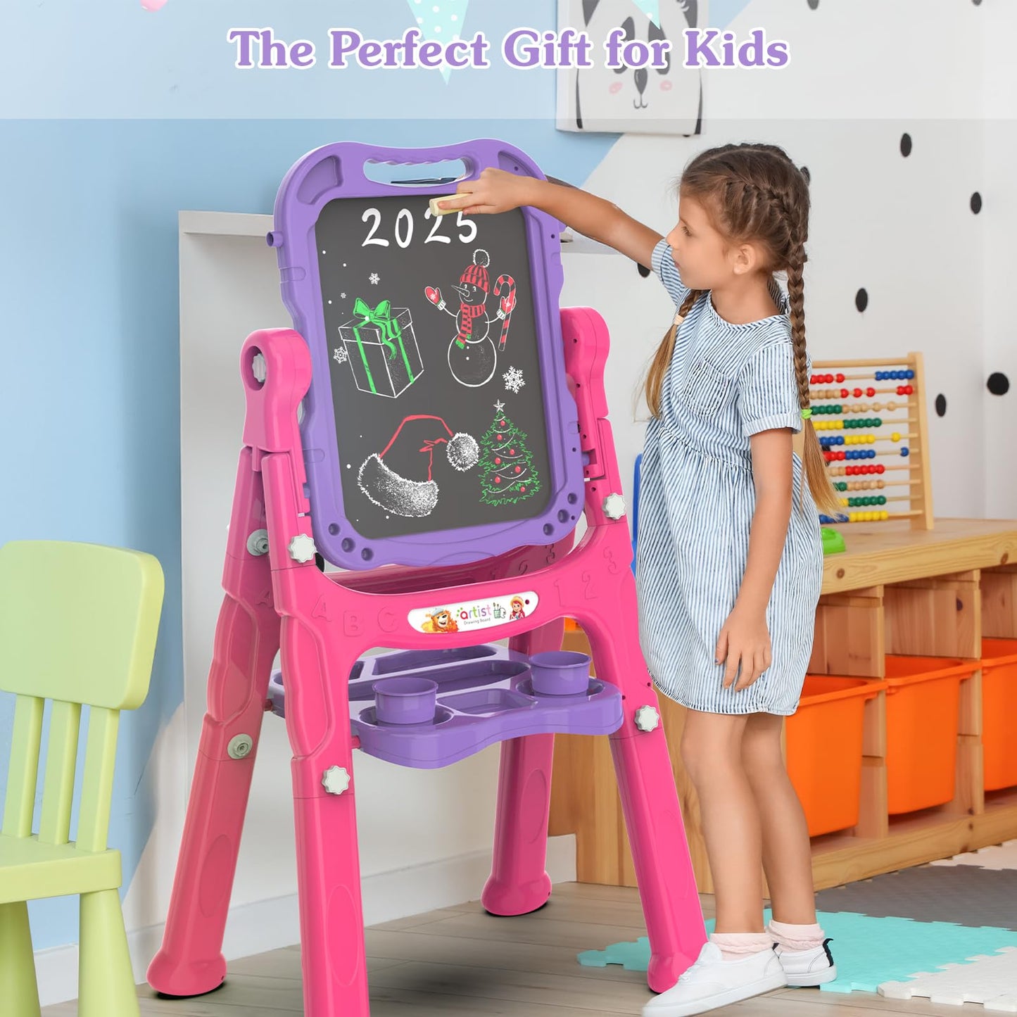 PUPPSITTY Art Easel for Kids – Adjustable, Rotatable, Double-Sided with Accessories