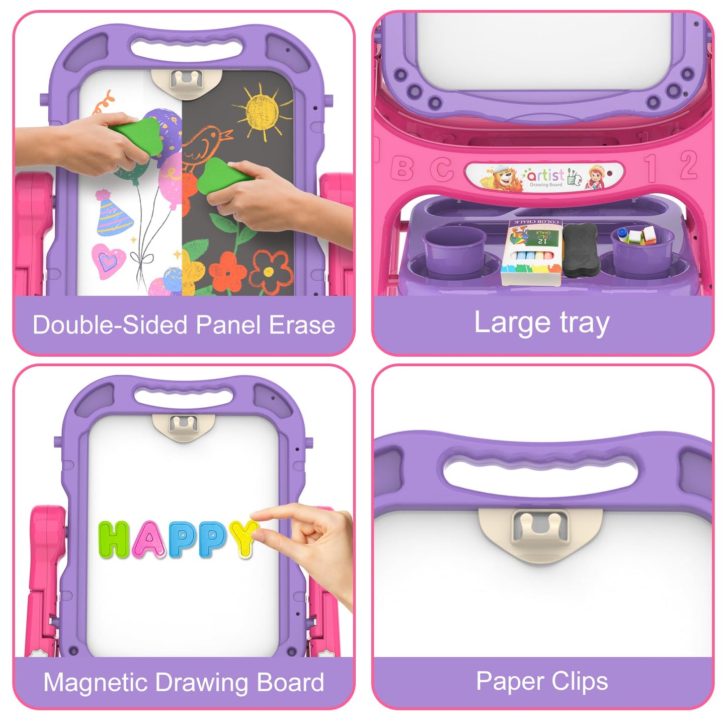 PUPPSITTY Art Easel for Kids – Adjustable, Rotatable, Double-Sided with Accessories