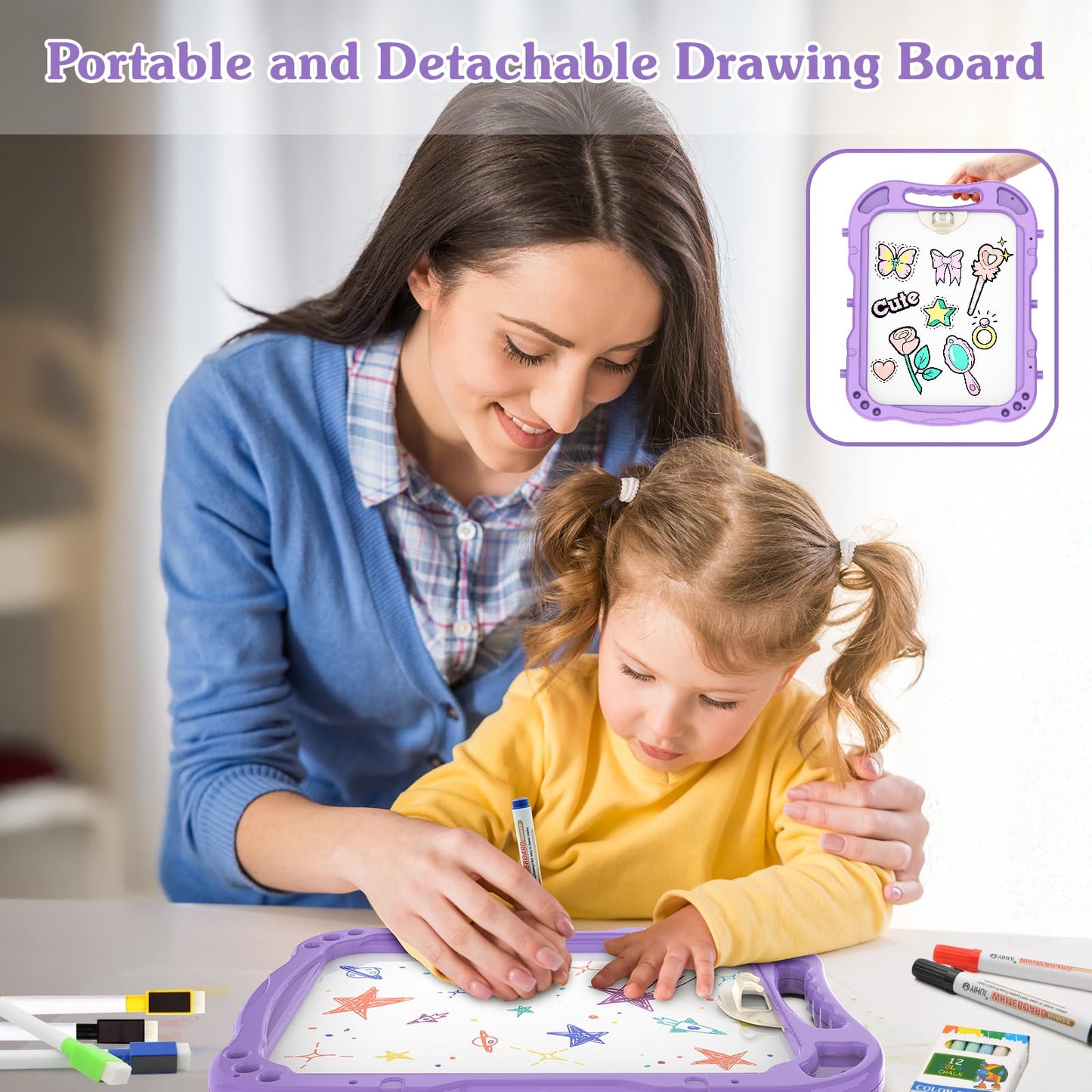 PUPPSITTY Art Easel for Kids – Adjustable, Rotatable, Double-Sided with Accessories
