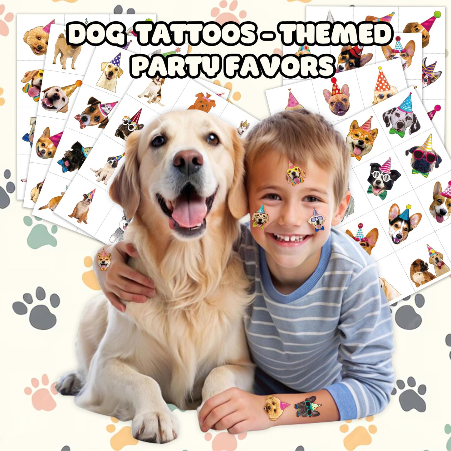 96PCS Dog Party Temporary Tattoos – Waterproof, Skin-Safe, Pre-Cut | Puppy Theme