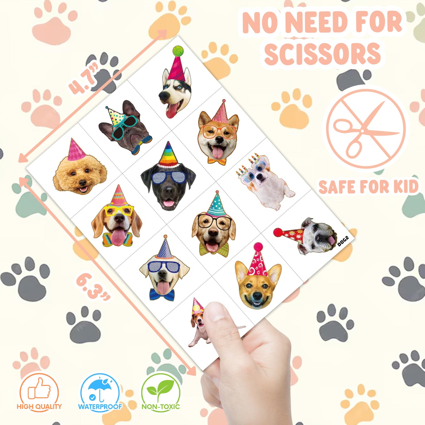 96PCS Dog Party Temporary Tattoos – Waterproof, Skin-Safe, Pre-Cut | Puppy Theme