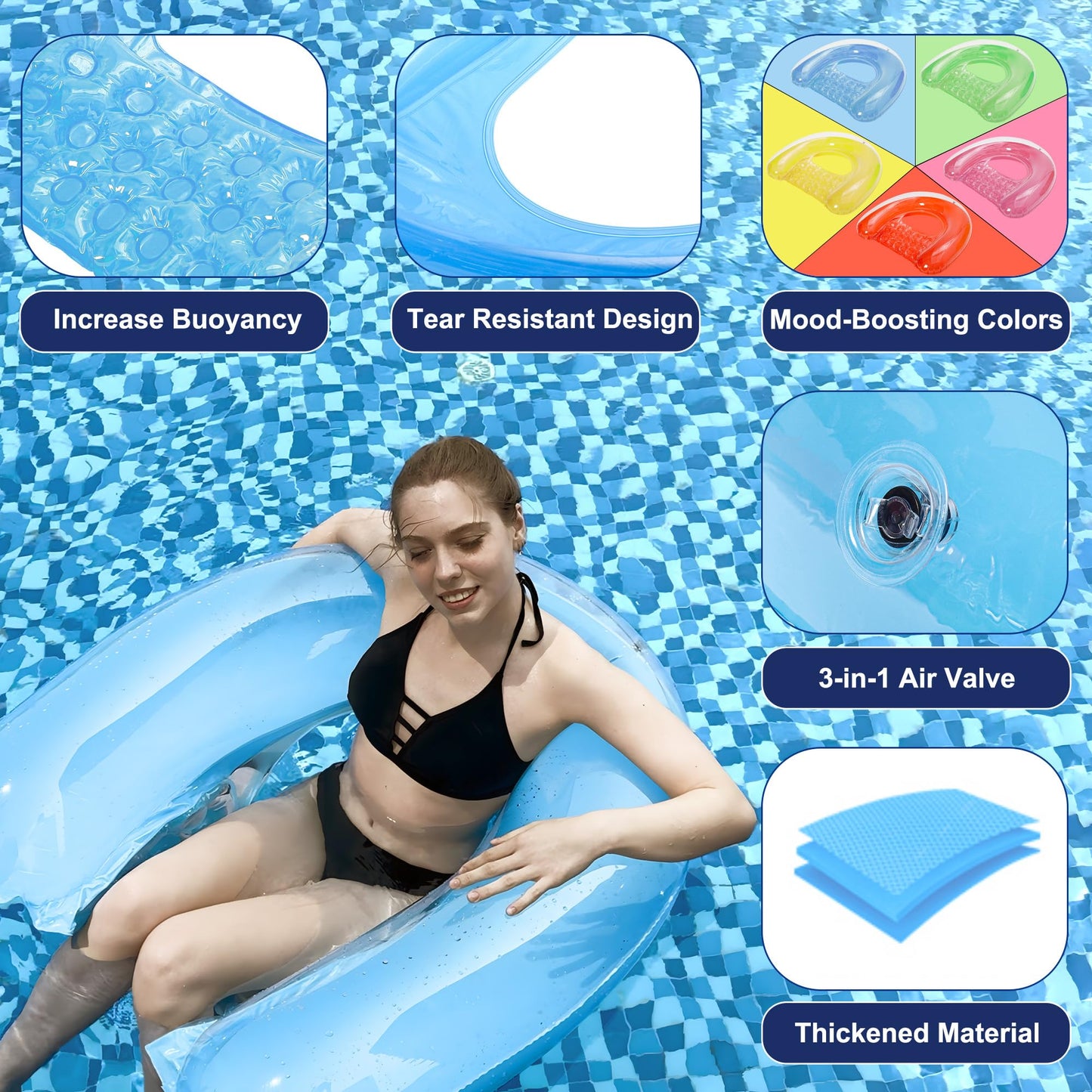 PuppyuWill 3-Pack Pool Floats: Minimalist Chair Hammock Drifter, 52in x 38in, Mood-Boosting Colors