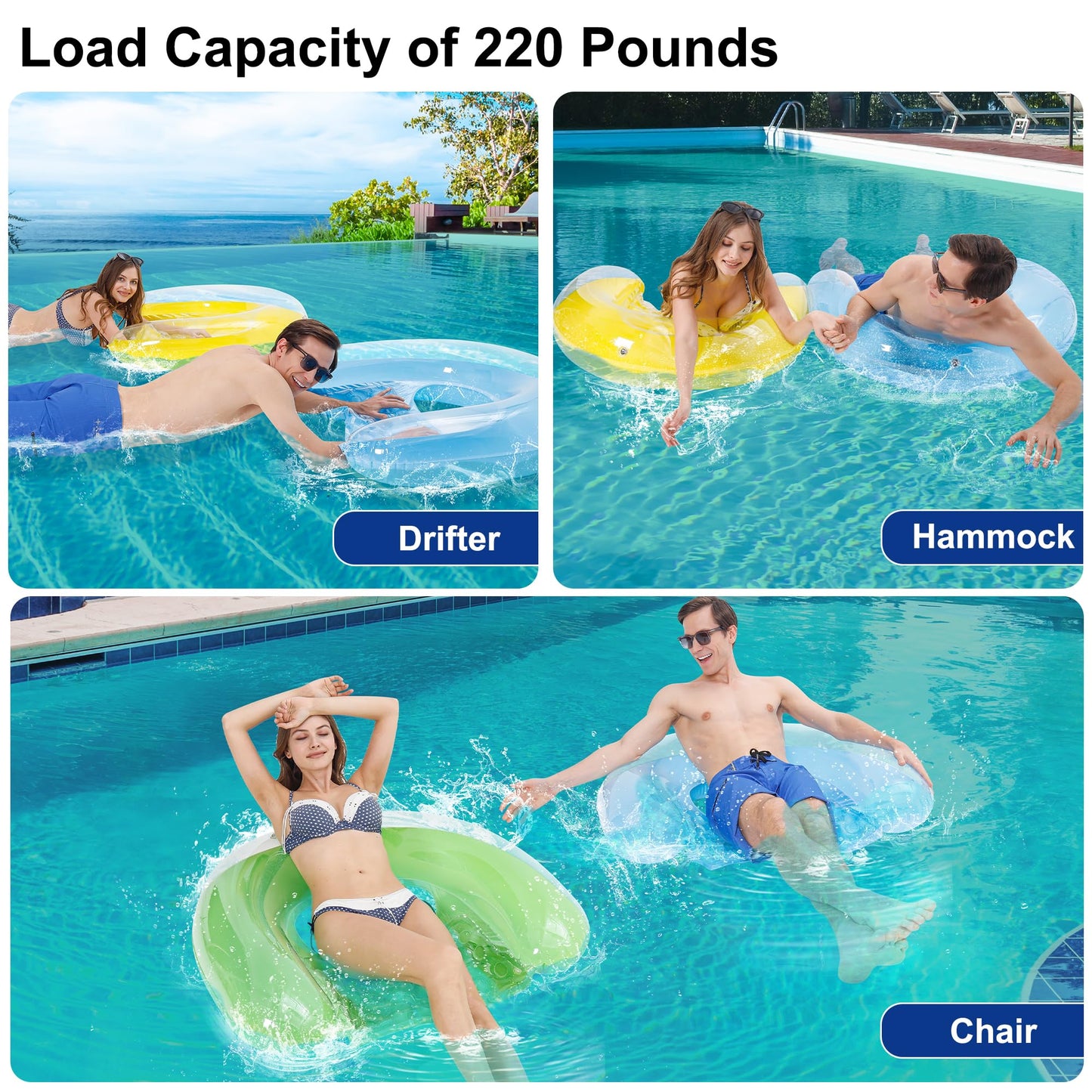 PuppyuWill 5 Pack Pool Floats – 3-in-1 Drifter Chair Hammock, 52 x 38 in, Mood-Boosting Colors