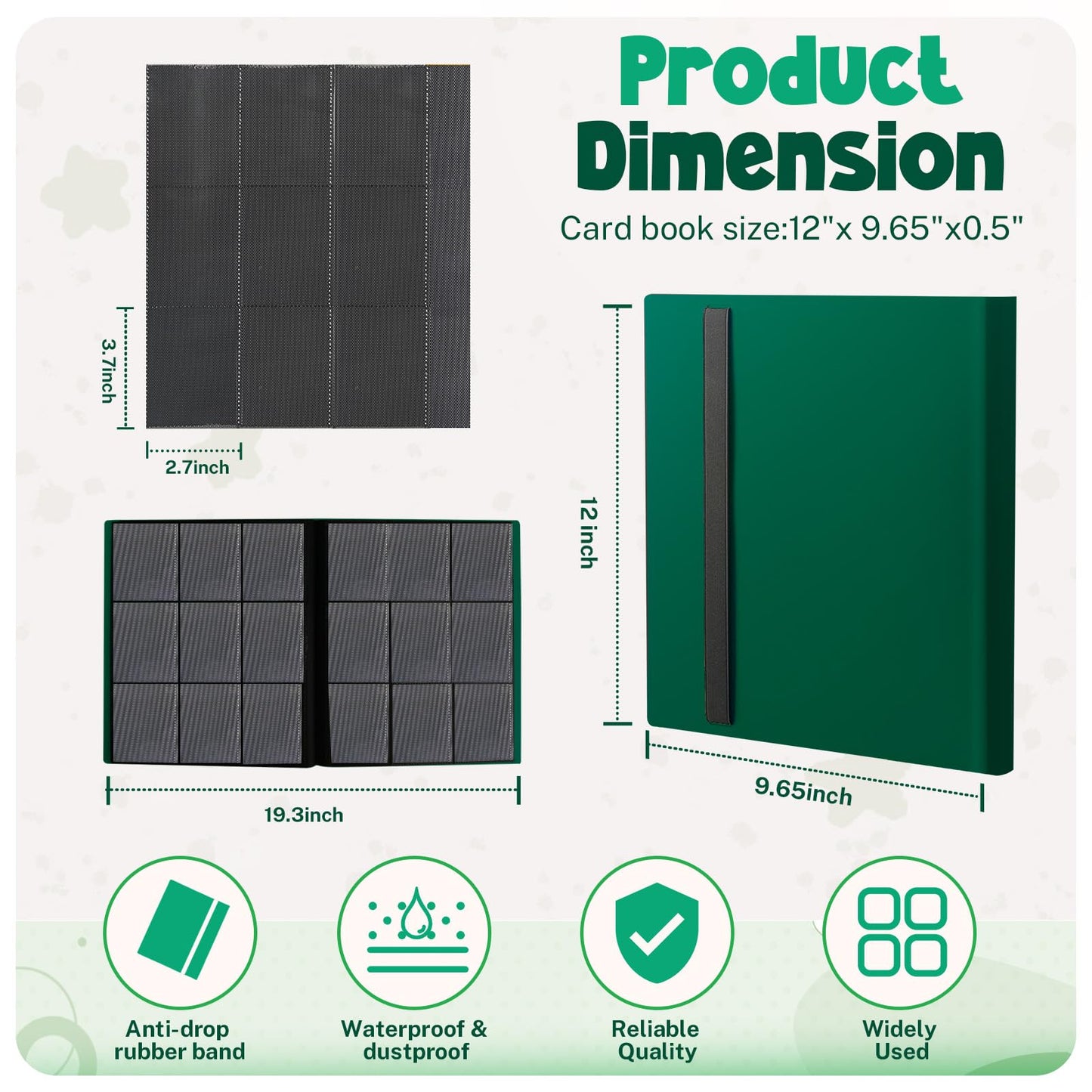 PUPTILY Card Binder – 360 Card Capacity, 20 Pages, 9-Pocket Album (Green)