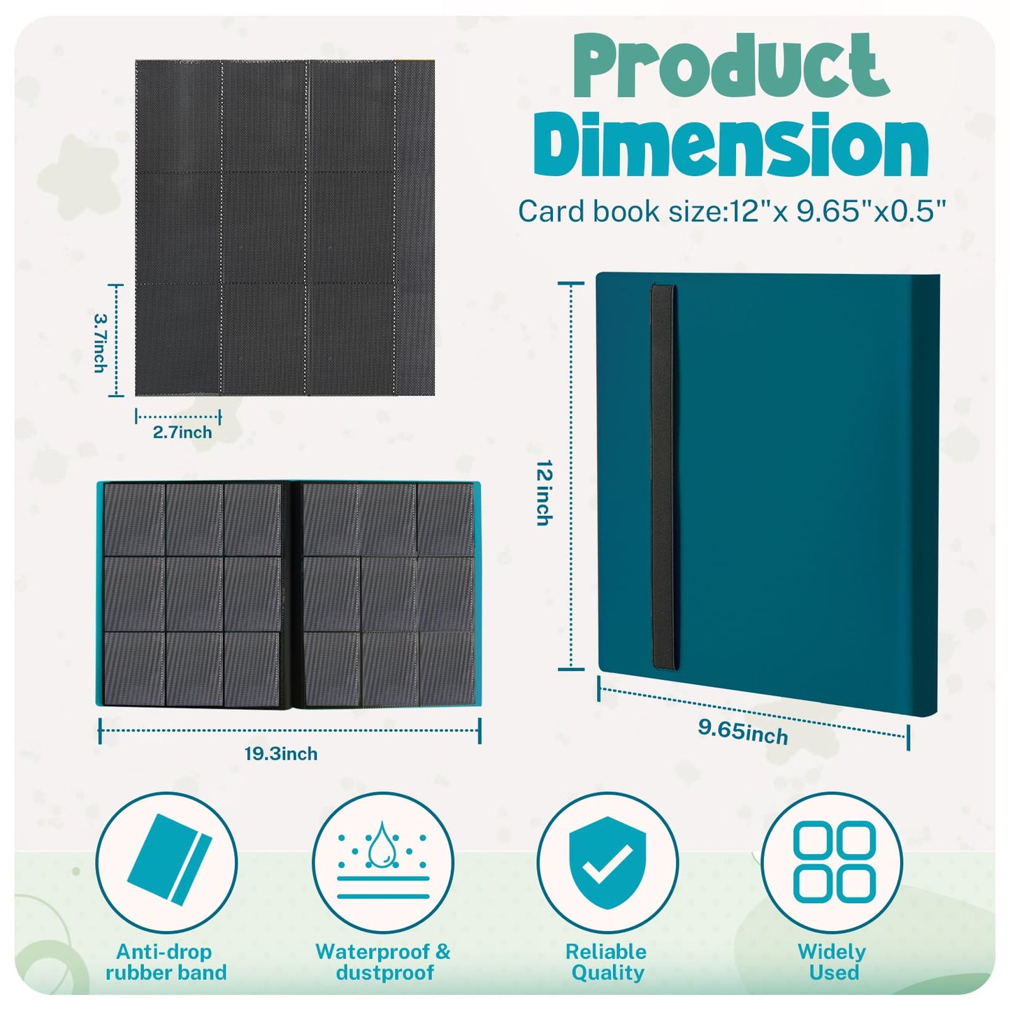 PUPTILY Card Binder 9-Pocket Album – 360 Card Capacity, Malachite Green