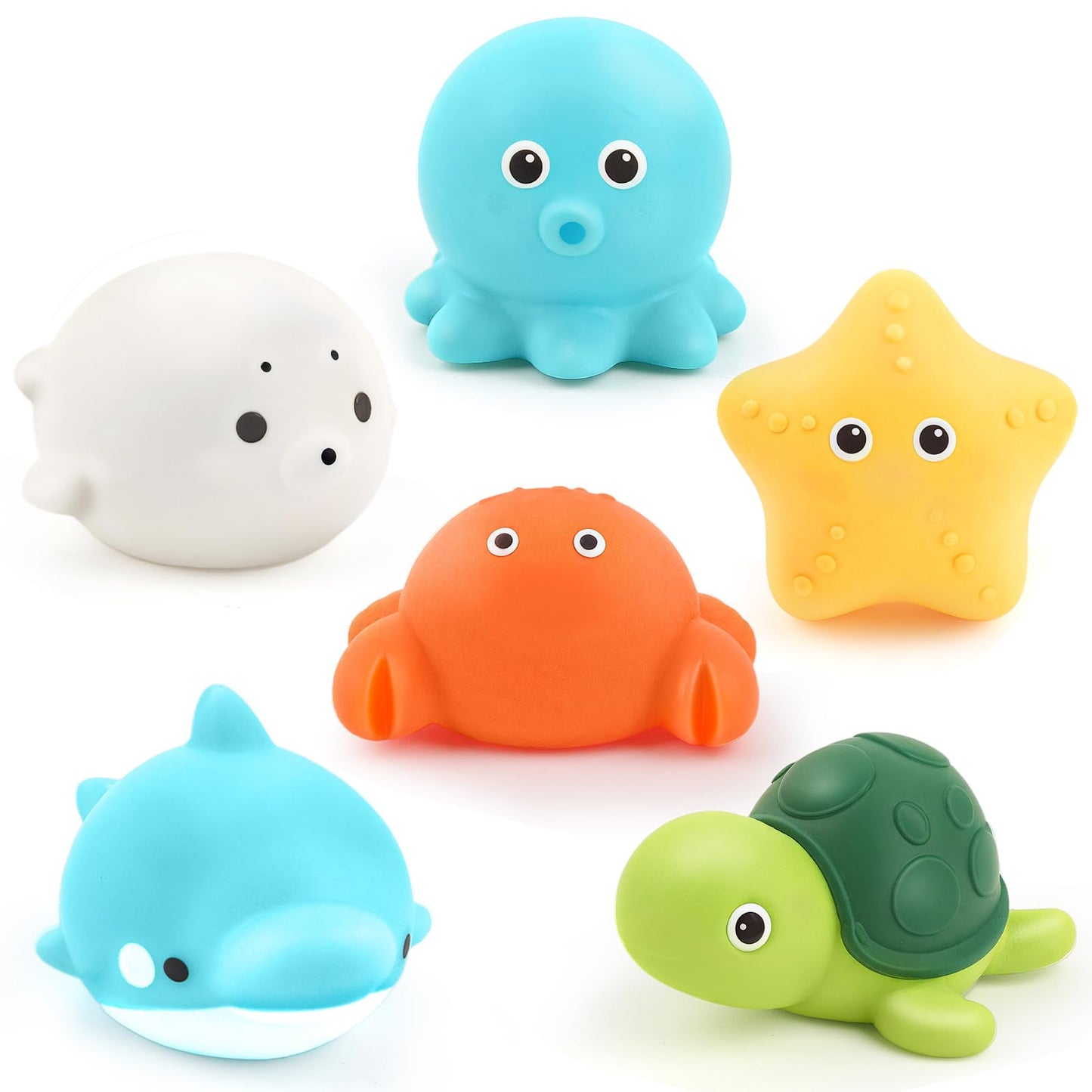 PUPTILY Bath Toys 6 Pack – No-Hole, Mold-Free, Soft Squeezable Water Toys for Ages 1-3