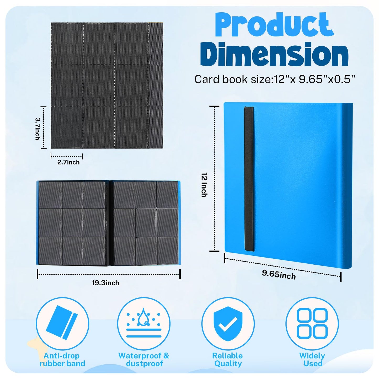 PUPTILY Card Binder 9-Pocket Album – 360 Card Capacity, 20 Pages, Light Blue