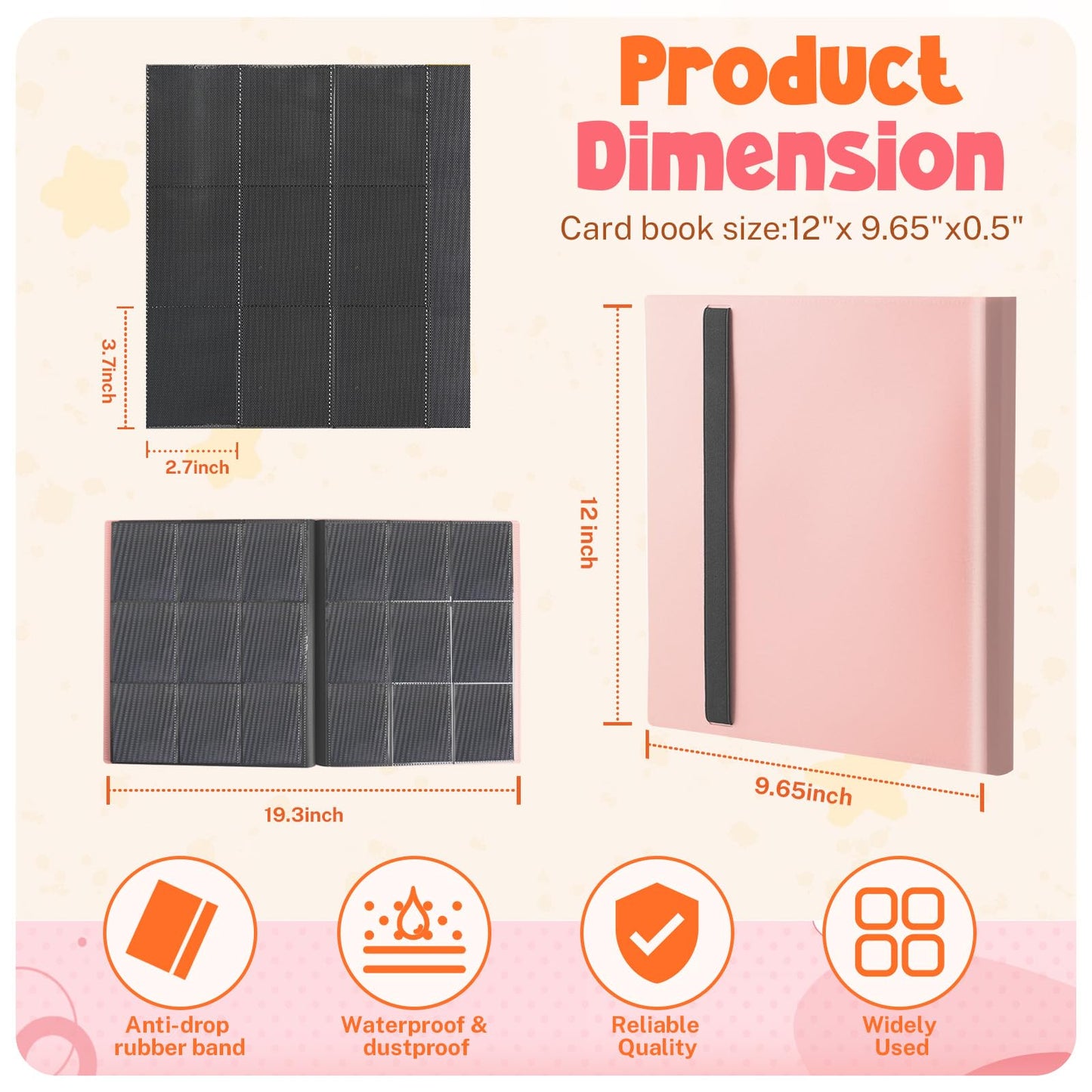 PUPTILY Card Binder – 360-Card Capacity, 9-Pocket Pink Album