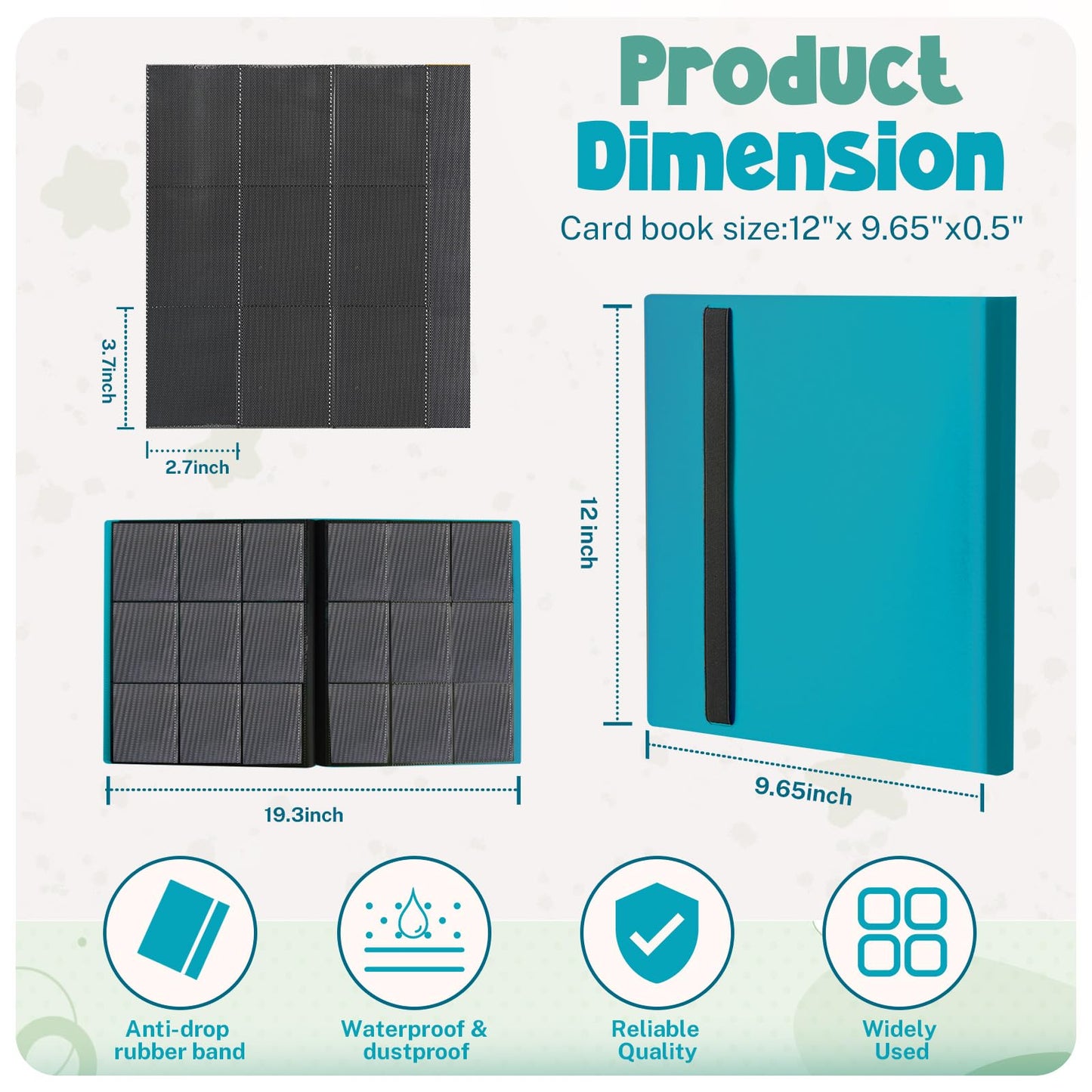 PUPTILY Card Binder - 9-Pocket Trading Card Album, 360 Card Capacity, 20 Pages, Lake Blue