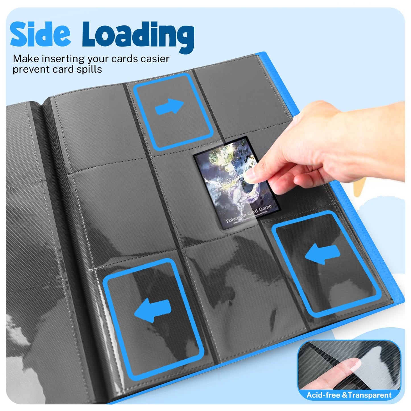 PUPTILY Card Binder 9-Pocket Album – 360 Card Capacity, 20 Pages, Light Blue