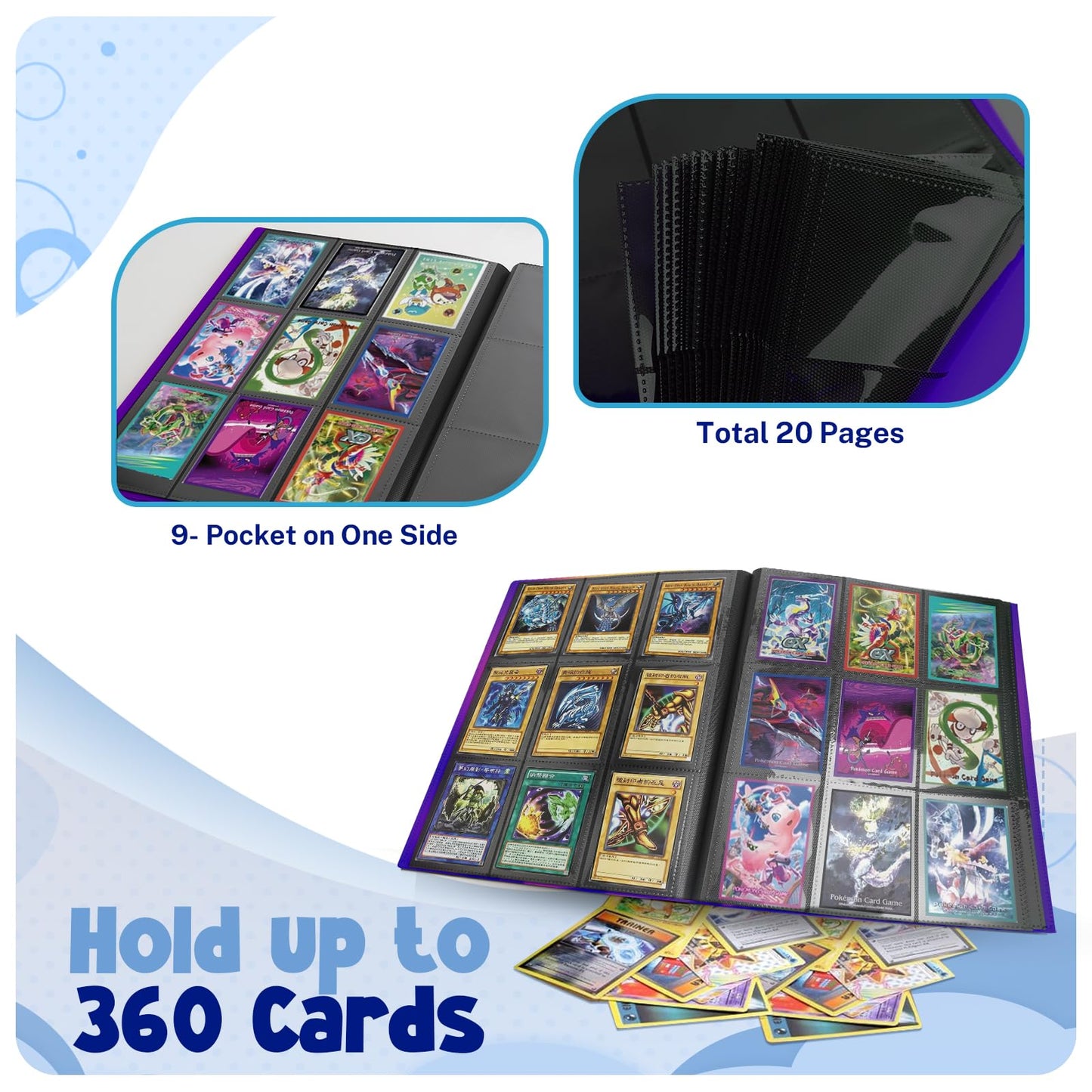 PUPTILY Card Binder 9-Pocket Trading Card Album, 360 Card Capacity, Purple