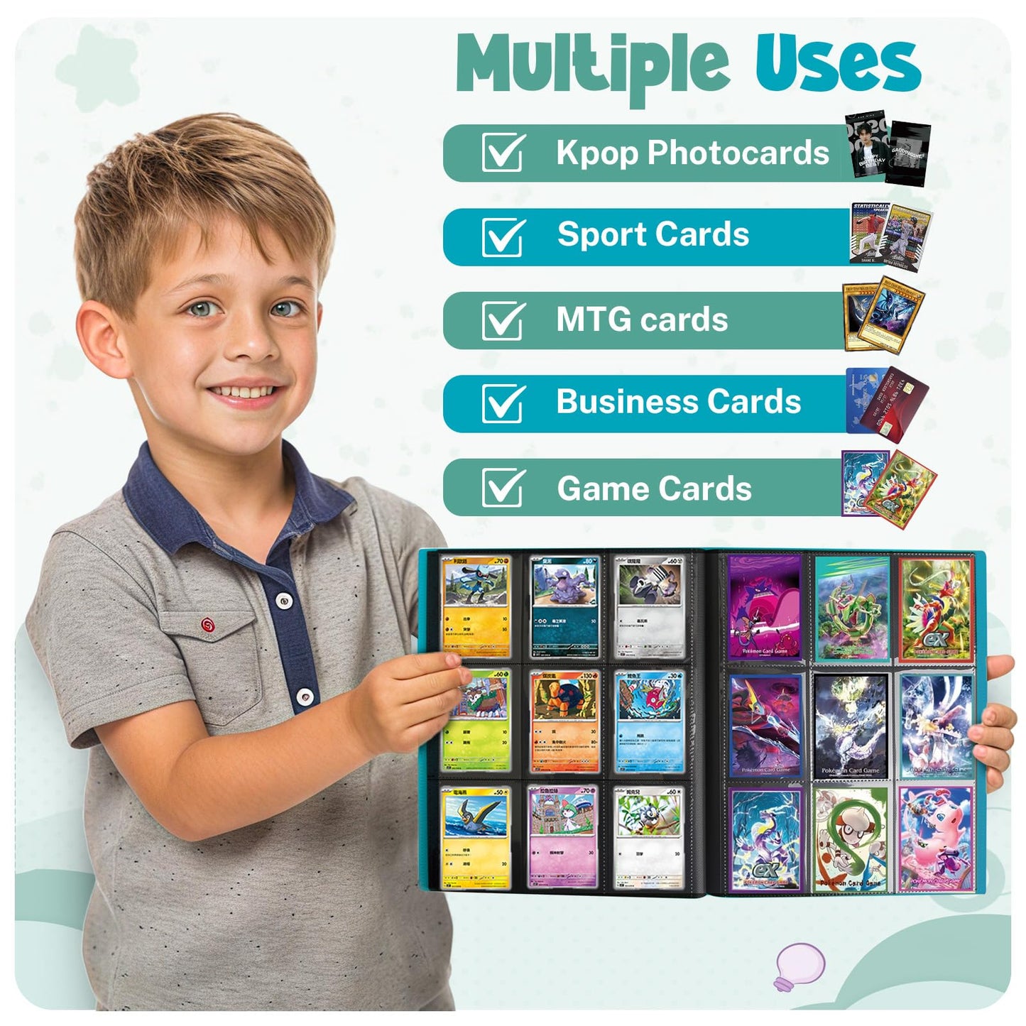 PUPTILY Card Binder - 9-Pocket Trading Card Album, 360 Card Capacity, 20 Pages, Lake Blue