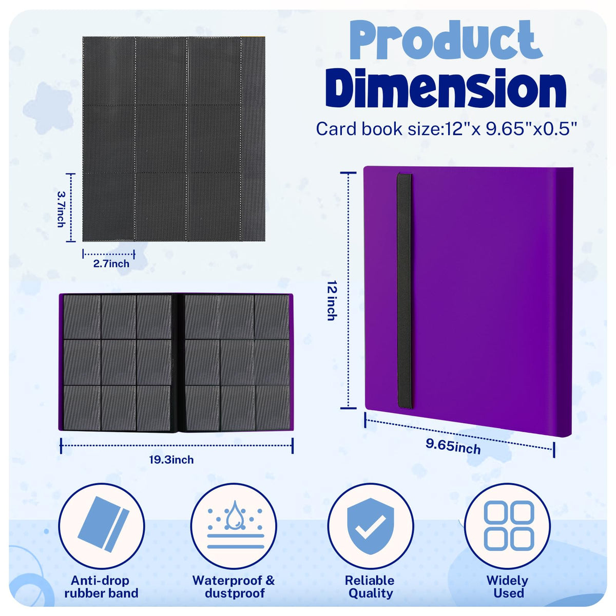 PUPTILY Card Binder 9-Pocket Trading Card Album, 360 Card Capacity, Purple
