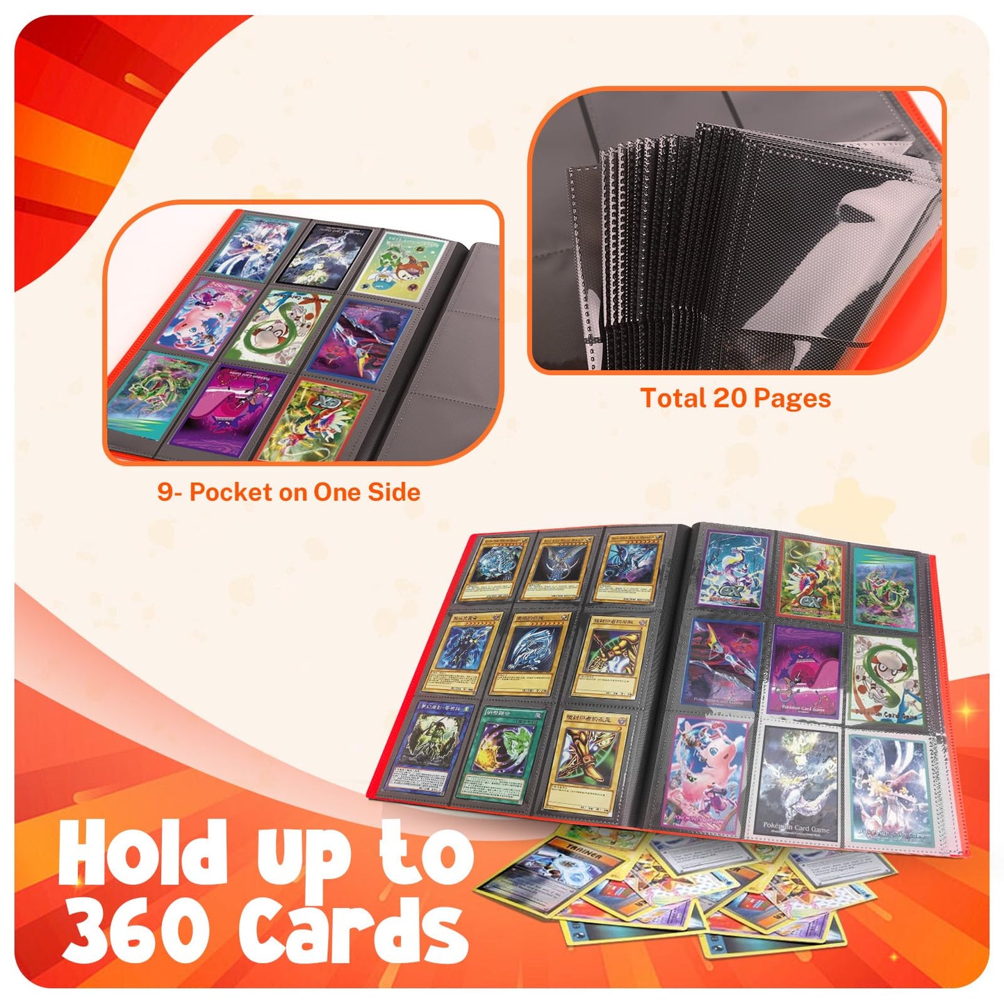 PUPTILY Card Binder Red – 9-Pocket, 360 Card Capacity, 20 Pages, MTG/TCG/Baseball Compatible
