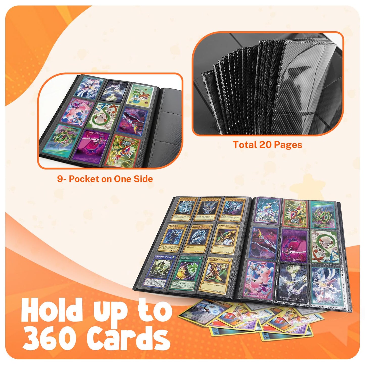 PUPTILY Card Binder — 9-Pocket 360 Card Capacity Trading Card Album (Black)