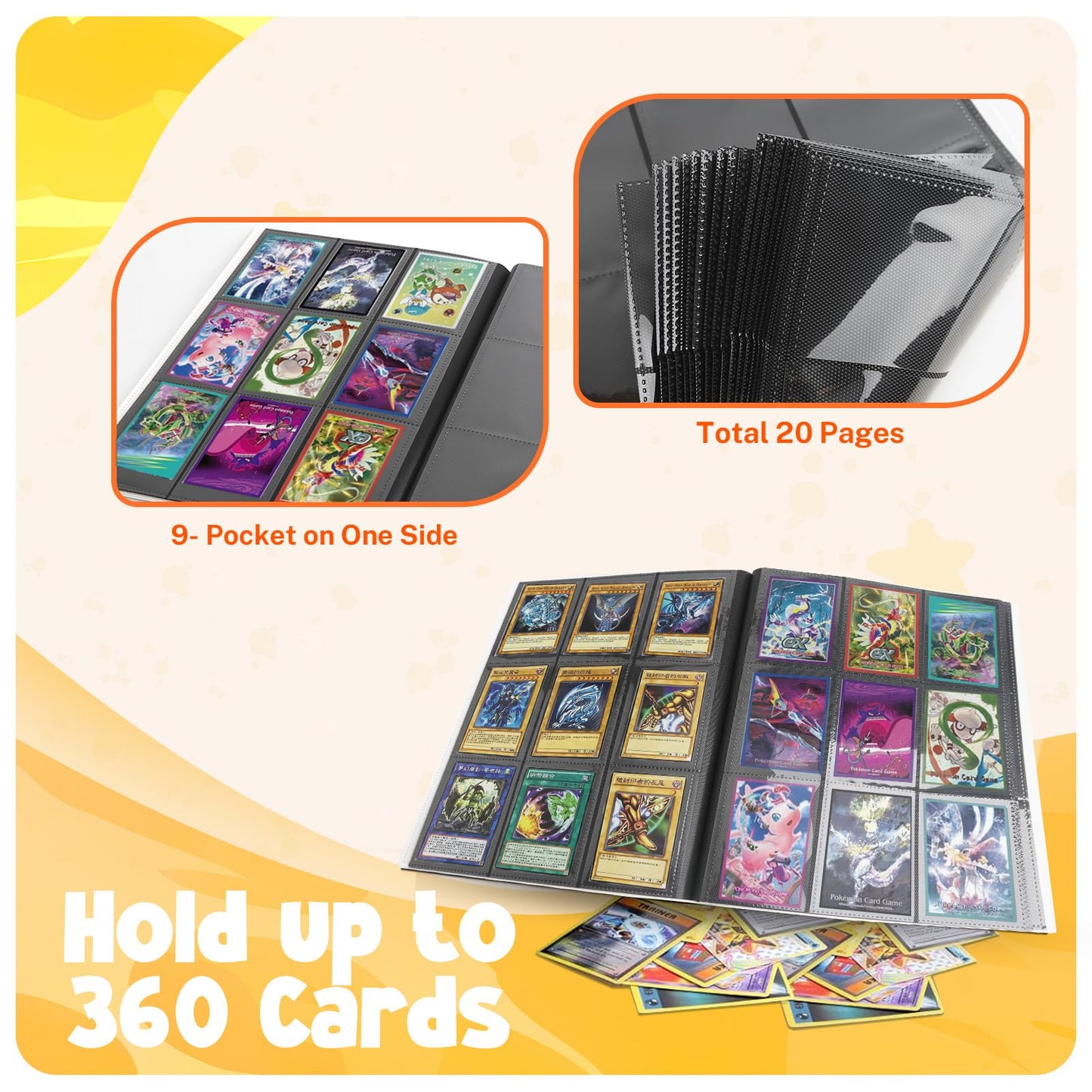 PUPTILY Card Binder - 9 Pocket Album, 360 Card Capacity, 20 Pages, White