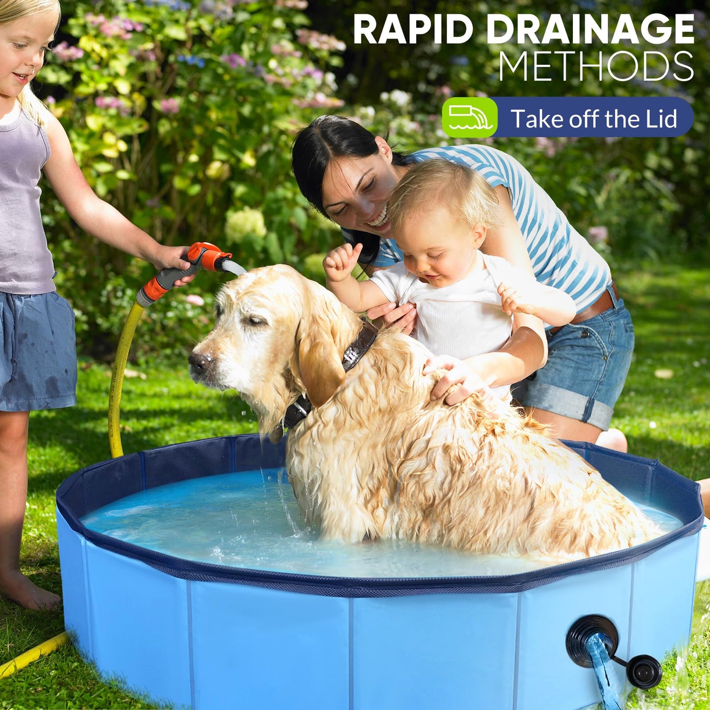 PUPTILY Foldable Dog Pool - 48.2 inch Non-Slip, 6mm High-Strength PP Board, Quick Setup