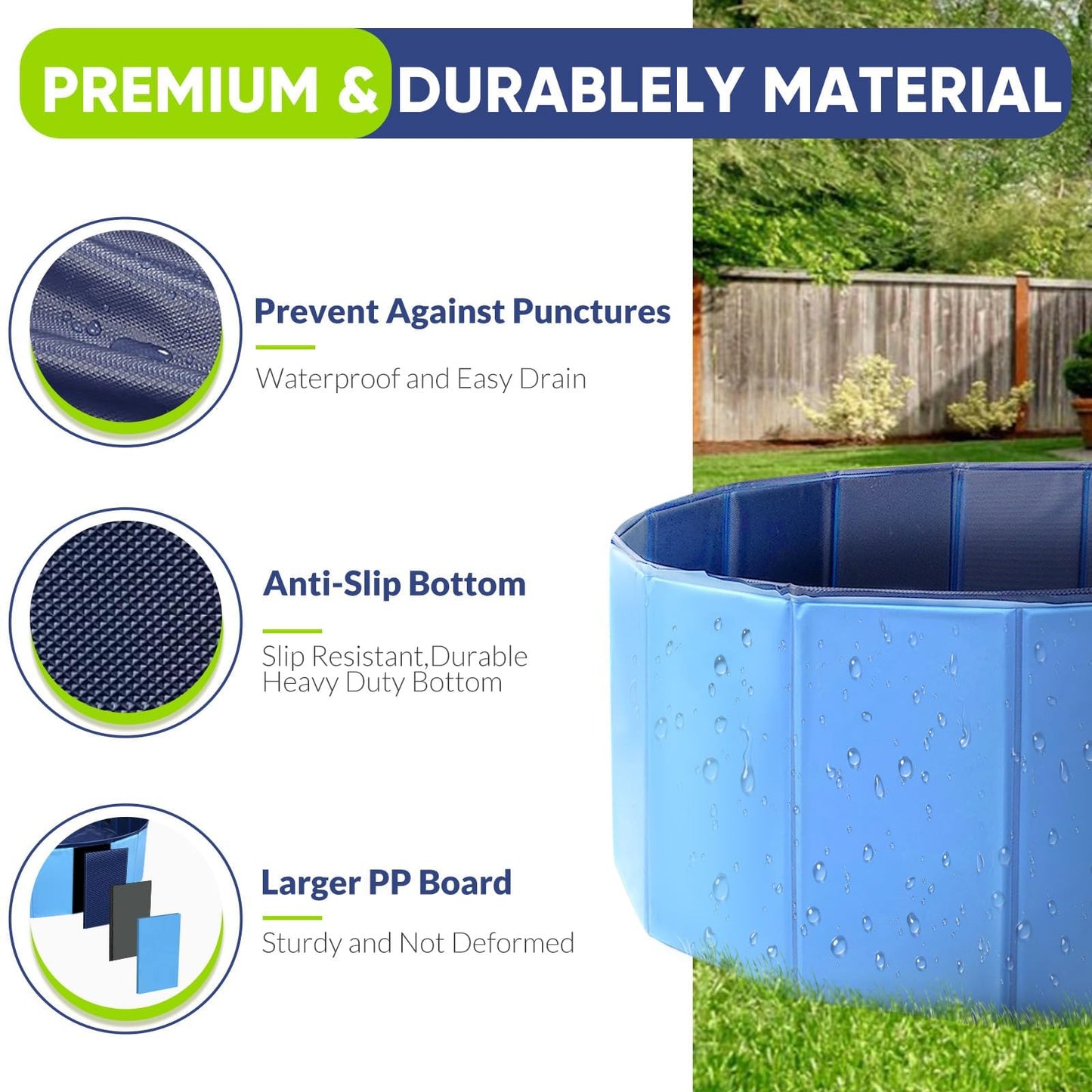 PUPTILY Foldable Dog Pool 63-inch | Non-Slip, Durable Plastic Bath with Quick Drain
