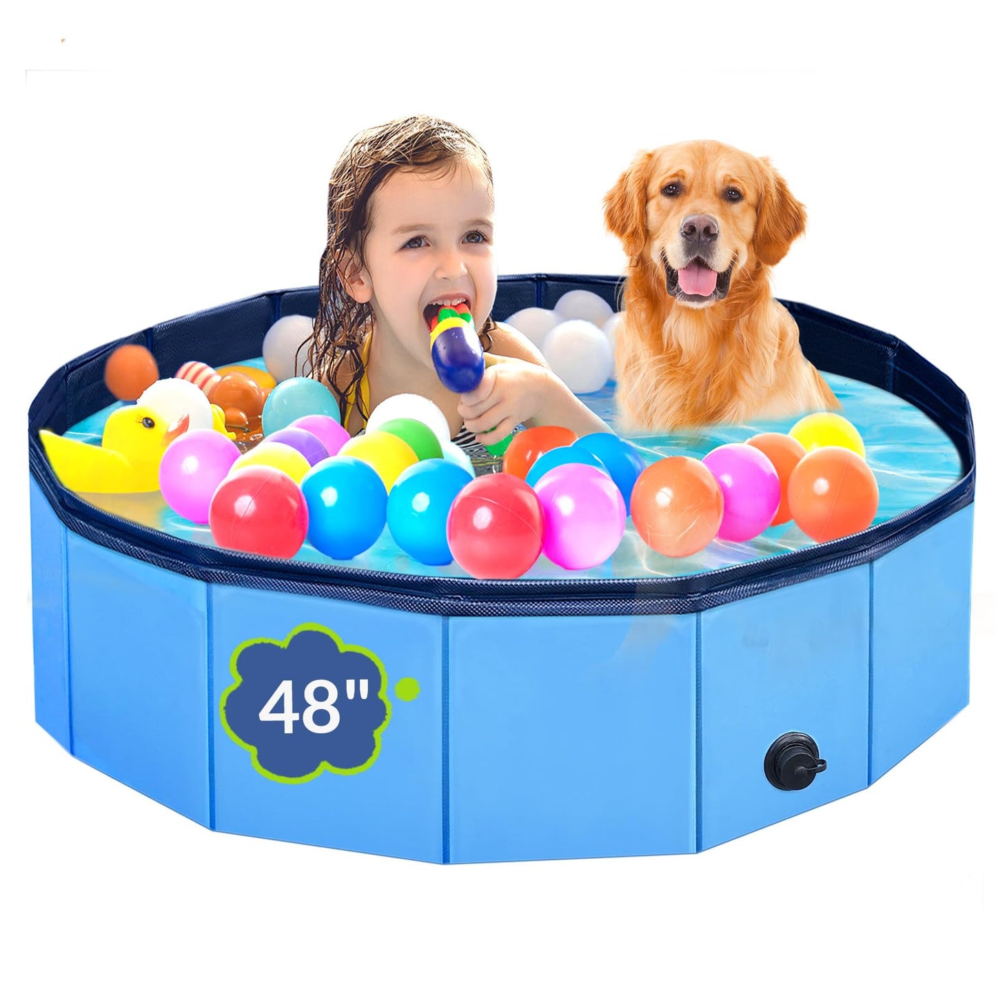 PUPTILY Foldable Dog Pool - 48.2 inch Non-Slip, 6mm High-Strength PP Board, Quick Setup