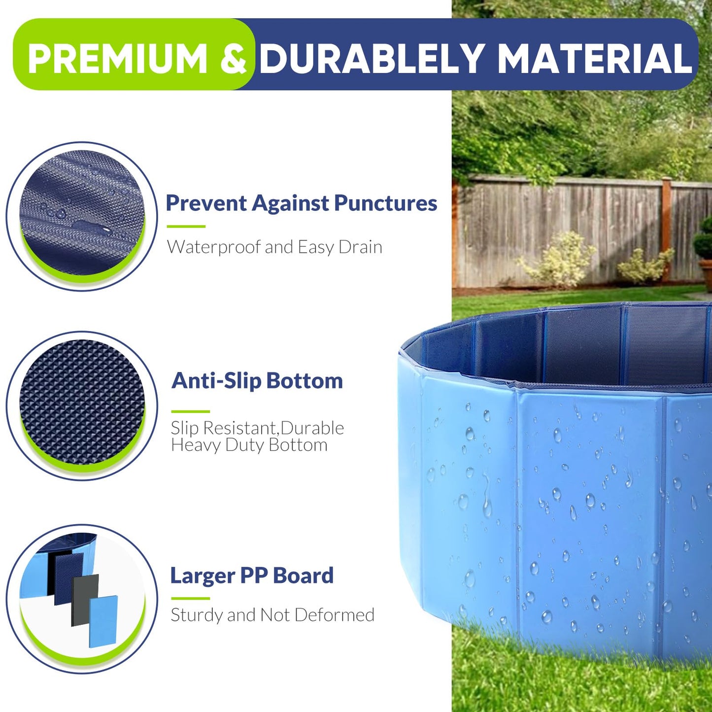 PUPTILY Foldable Dog Pool - 48.2 inch Non-Slip, 6mm High-Strength PP Board, Quick Setup