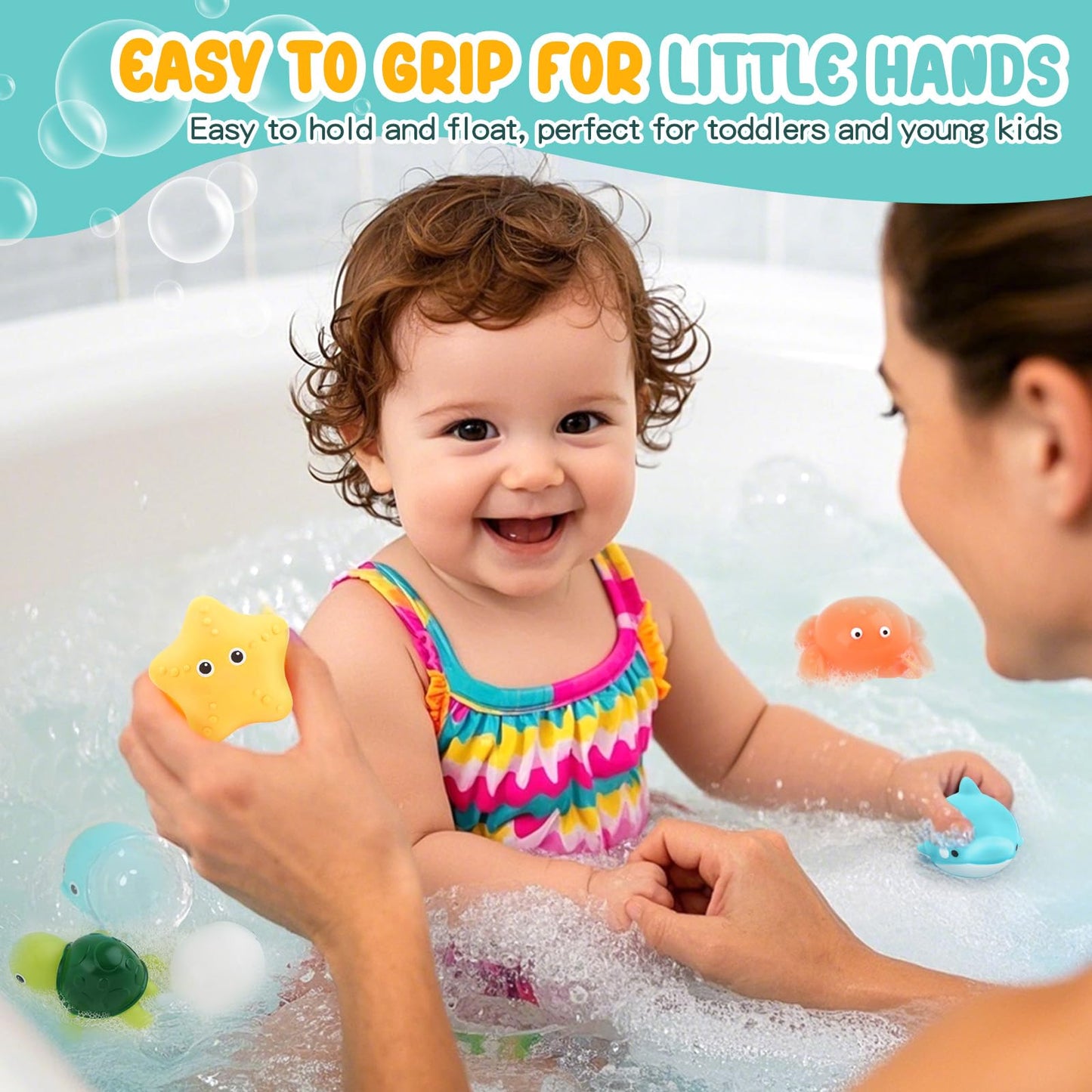 PUPTILY Bath Toys 6 Pack – No-Hole, Mold-Free, Soft Squeezable Water Toys for Ages 1-3