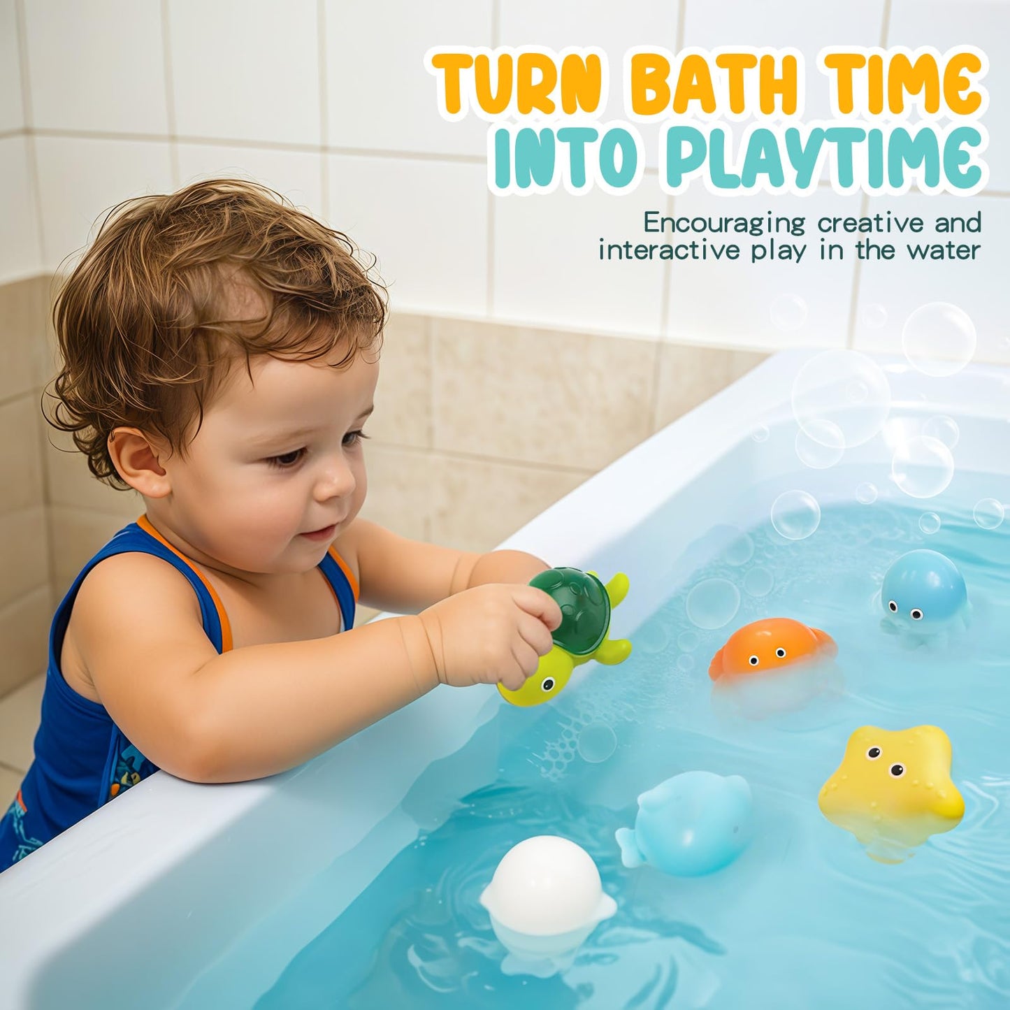 PUPTILY Bath Toys 6 Pack – No-Hole, Mold-Free, Soft Squeezable Water Toys for Ages 1-3