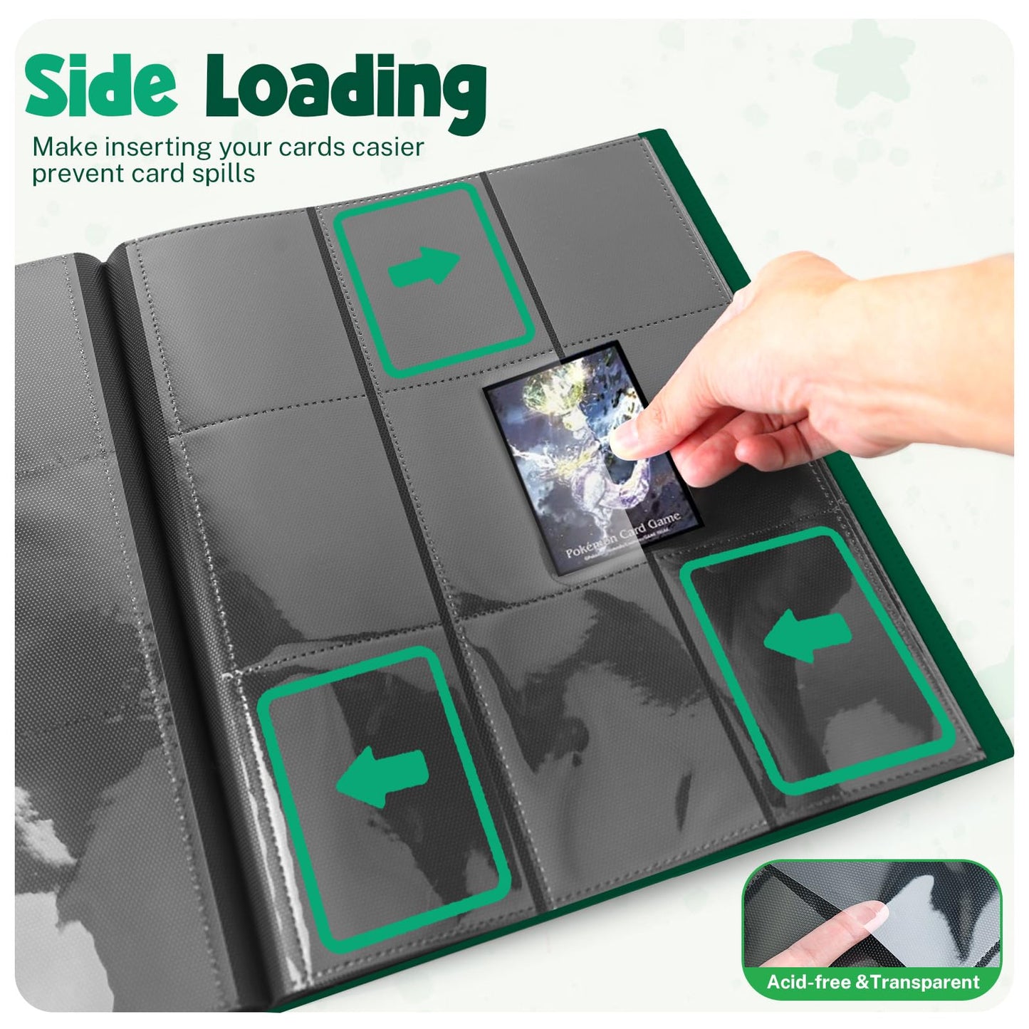 PUPTILY Card Binder – 360 Card Capacity, 20 Pages, 9-Pocket Album (Green)