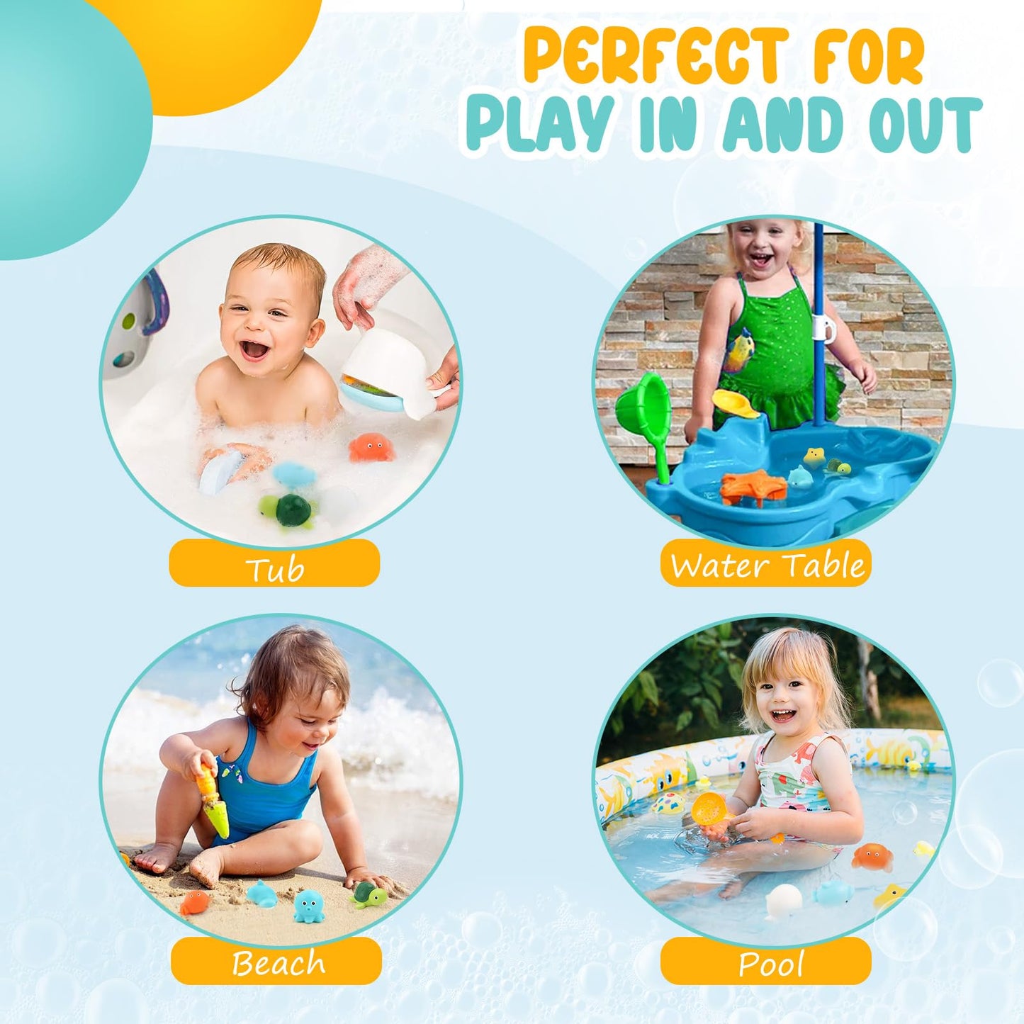 PUPTILY Bath Toys 6 Pack – No-Hole, Mold-Free, Soft Squeezable Water Toys for Ages 1-3