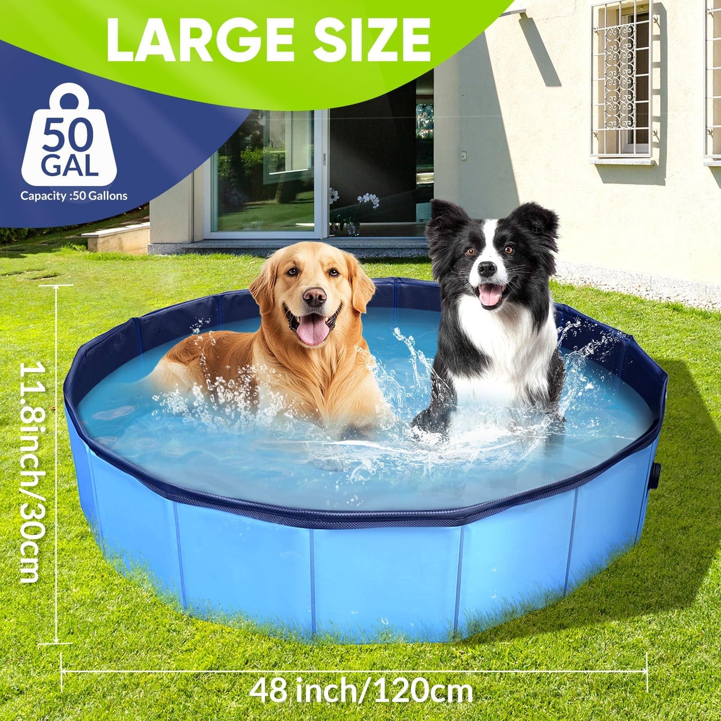 PUPTILY Foldable Dog Pool - 48.2 inch Non-Slip, 6mm High-Strength PP Board, Quick Setup