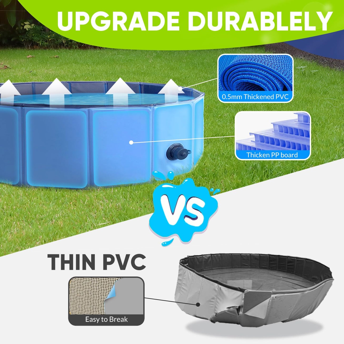 PUPTILY Foldable Dog Pool - 48.2 inch Non-Slip, 6mm High-Strength PP Board, Quick Setup