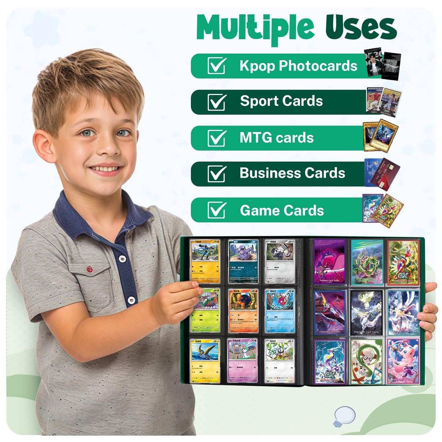PUPTILY Card Binder – 360 Card Capacity, 20 Pages, 9-Pocket Album (Green)