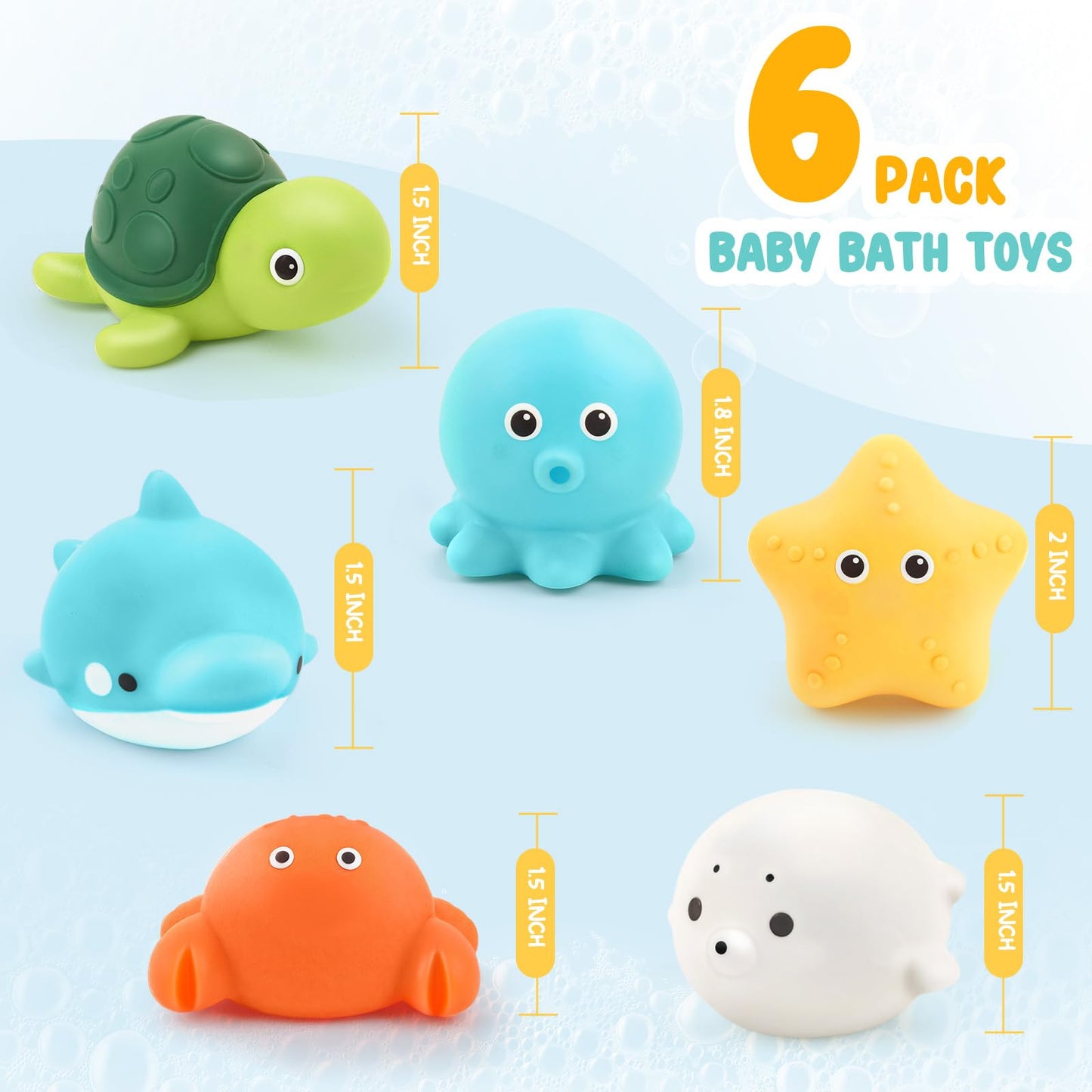 PUPTILY Bath Toys 6 Pack – No-Hole, Mold-Free, Soft Squeezable Water Toys for Ages 1-3