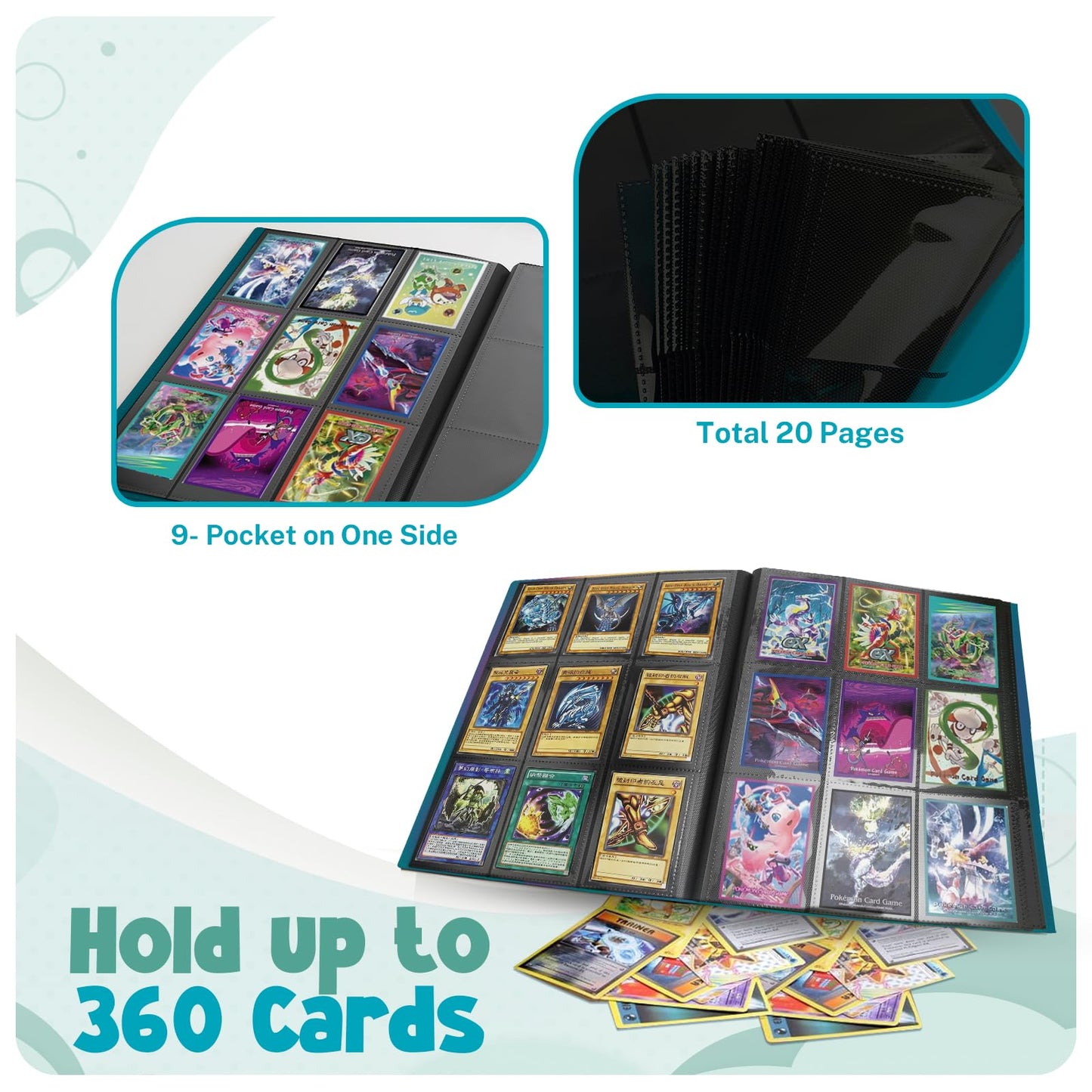 PUPTILY Card Binder 9-Pocket Album – 360 Card Capacity, Malachite Green