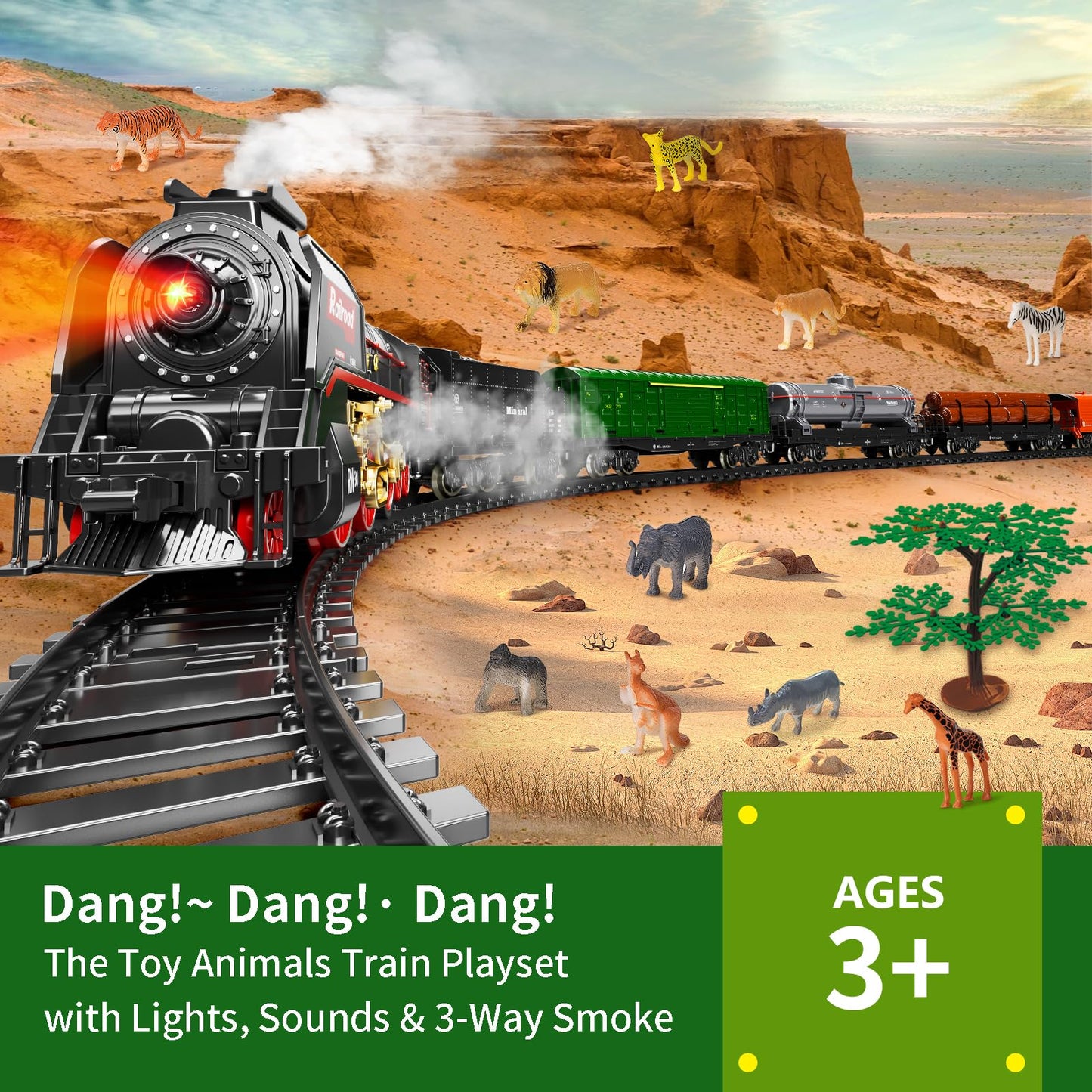Pupu Pig Model Train Set – Remote Control Train with 3-Way Smoke Locomotive, 5 Cars, Luxury Track Kit