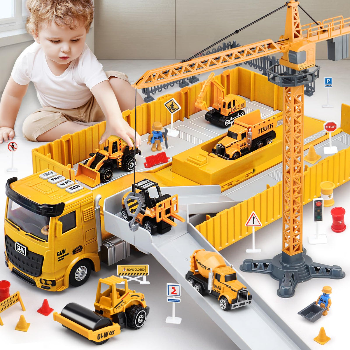 Pupu Pig Kids Construction Toys Set – 60-Piece Truck & Crane Playset (Ages 3-7)