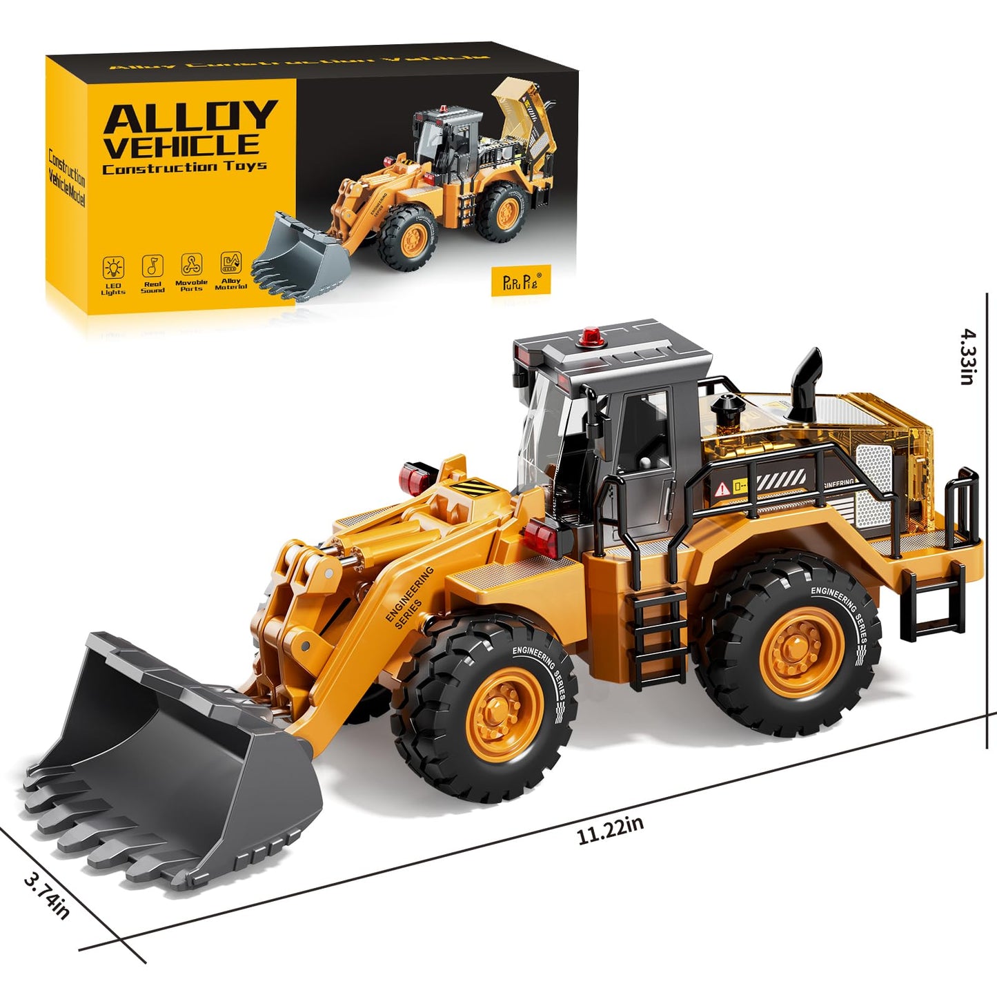 Pupu Pig Kids Metal Bulldozer Toy with Lights & Sounds — Die-Cast 1:40 Scale