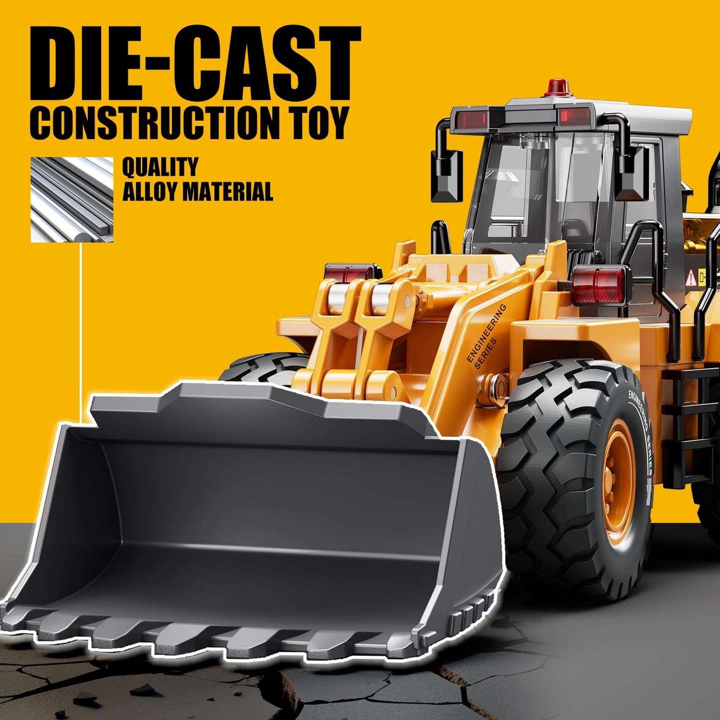 Pupu Pig Kids Metal Bulldozer Toy with Lights & Sounds — Die-Cast 1:40 Scale
