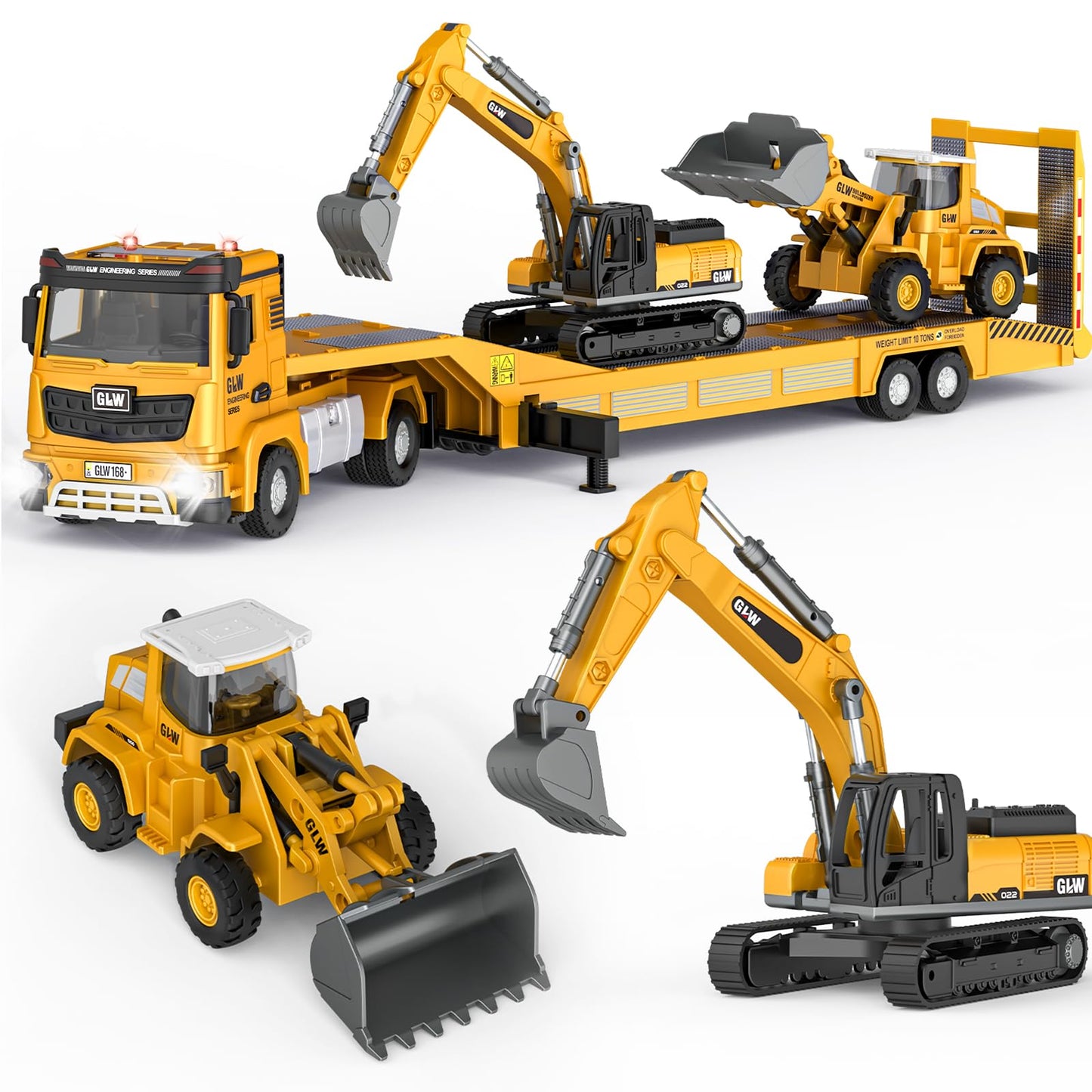 Pupu Pig Die-Cast Construction Toys for Kids 3-7 | Semi Truck, Excavator & Bulldozer with Lights & Sounds